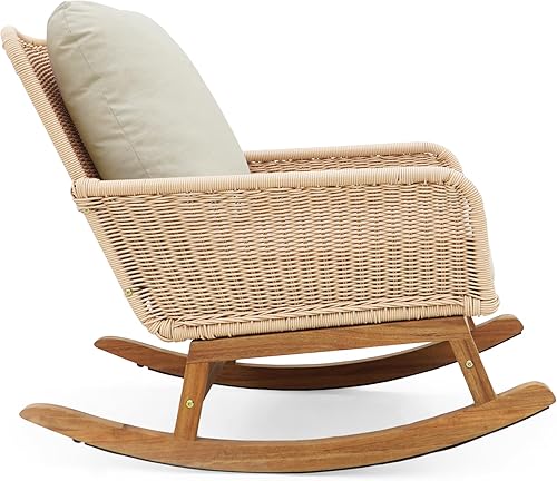 Miniatura 7 de Christopher Knight Home Nadine - Mecedora para patio, mecedora de mimbre, mecedora de patas de madera, silla de mimbre de ratán de polietileno,