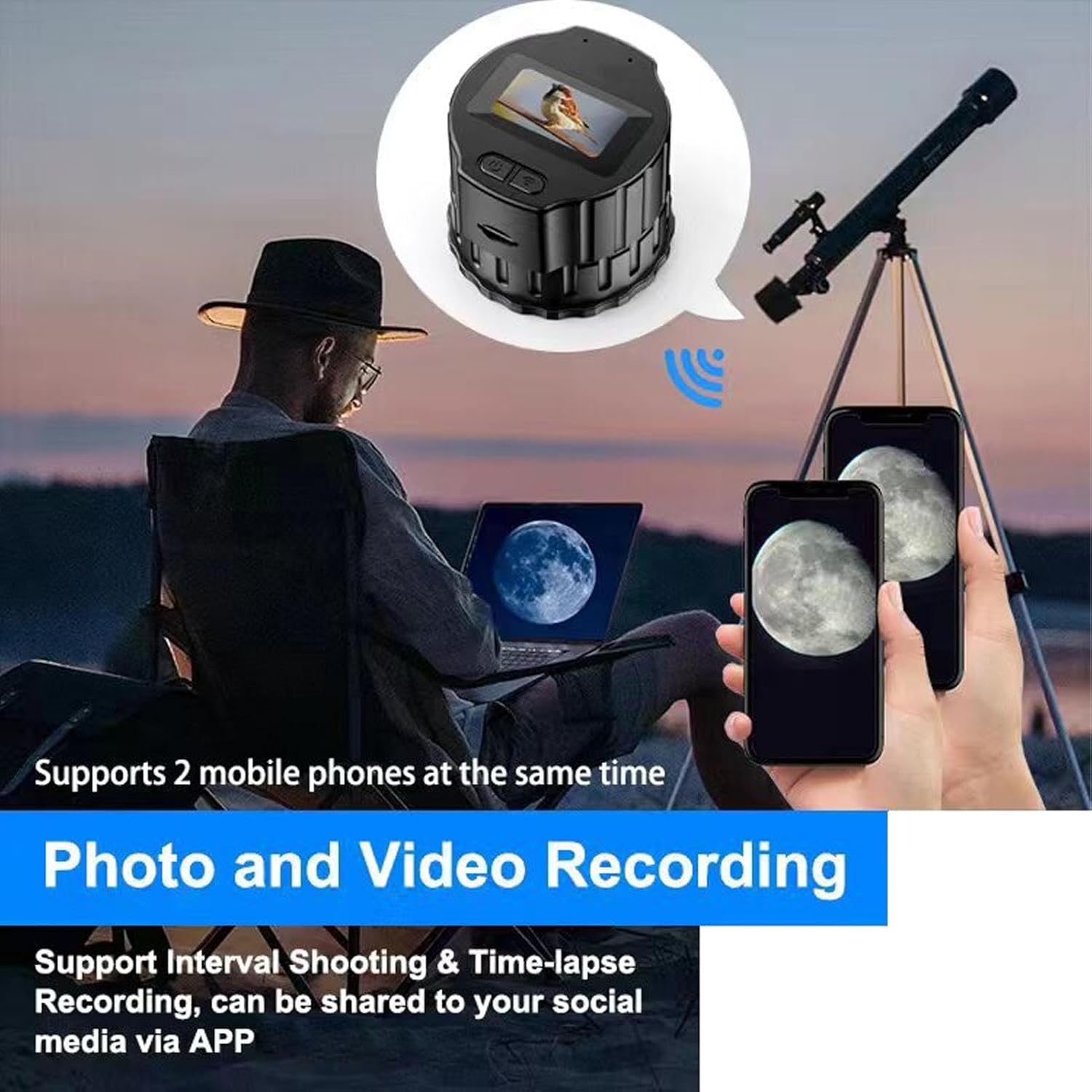 Wi Fi Telescope Eyepiece Camera, 16MP Electronic Eyepiece Camera with for Astronomy, 1.5in Display Wire Less Electronic Eyepiece for 28mm to 50mm Telescope