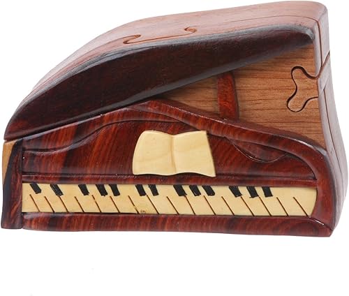 Caja de rompecabezas de madera hecha a mano para instrumentos musicales secretos - Piano, nogal, Madera