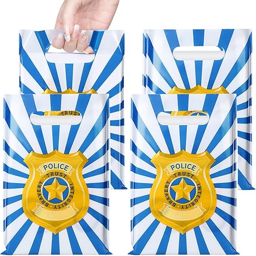Silkfly 100 bolsas de recuerdo de fiesta de policía, suministros de fiesta de cumpleaños de policía, bolsas de regalo para fiesta temática de