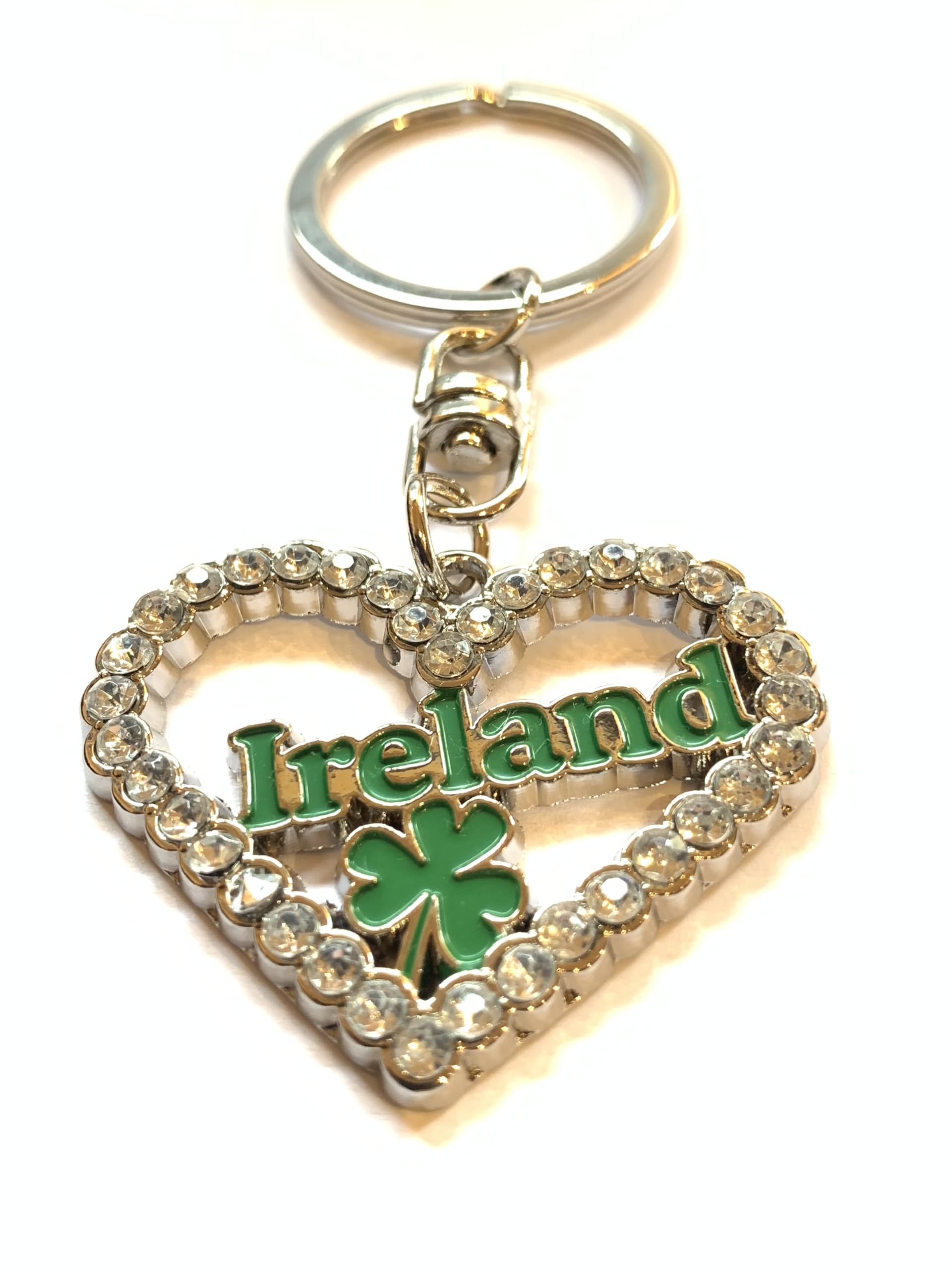 MAHAR Ireland Souvenir Heart Keyring with Rhinestone Embellishment, Irish Themed Keychain Accessory