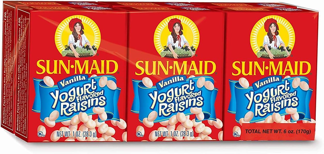 Sun-Maid Vanilla Yogurt Coated Raisins - (6 Pack) 1 oz Snack-Size Box - Yogurt Covered Dried Fruit Snack for Lunches and Snacks