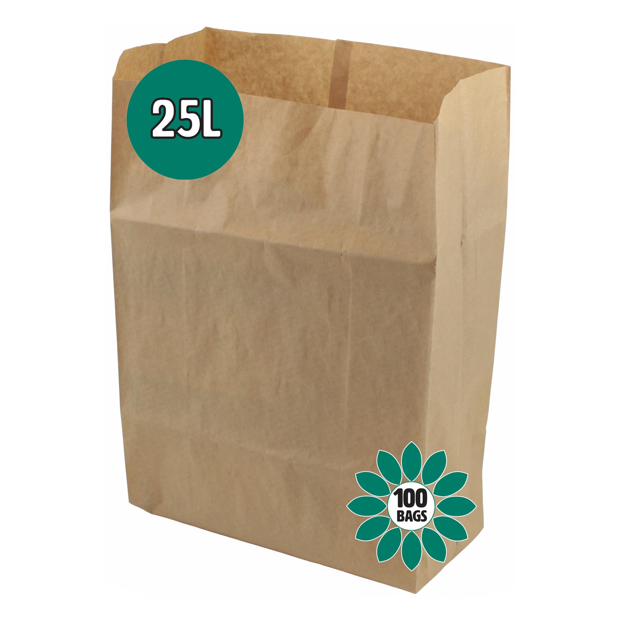 All-Green Brown Paper Compostable Kitchen Caddy Bags - Ecosack 100X 25L Paper Sacks Bags