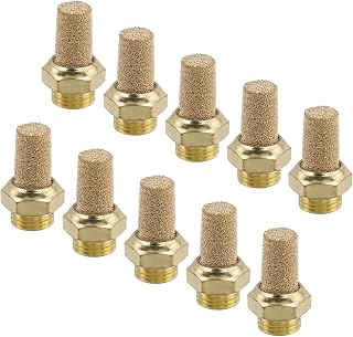 Wealrit 공압 배기 머플러 10개, 0.3cm(1/8인치) 수나사 육각 구리 에어 머플러 소음기, 2.2cm(0.8인치) 길이 산업용 머플러 필터 에어 라인 피팅 압축 공기 시스템, 밸브, 실린더용