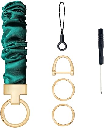 Keychain Wristlet, Stretchy Key Chain for Car Keys with D ring, Cute Scrunchie Wrist Bracelet for Women Men
