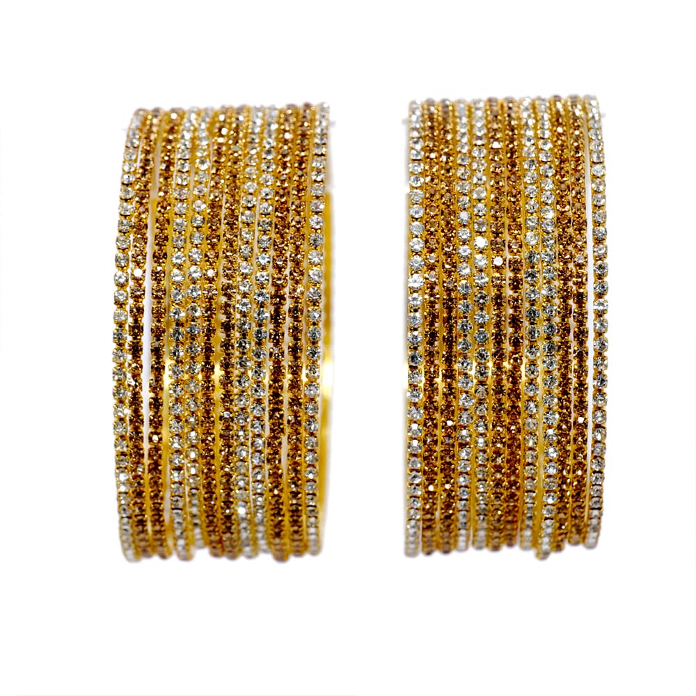 Zircon Gemstone Studded Bangle Set, Glossy Finish (Gold_2.2 Inches)