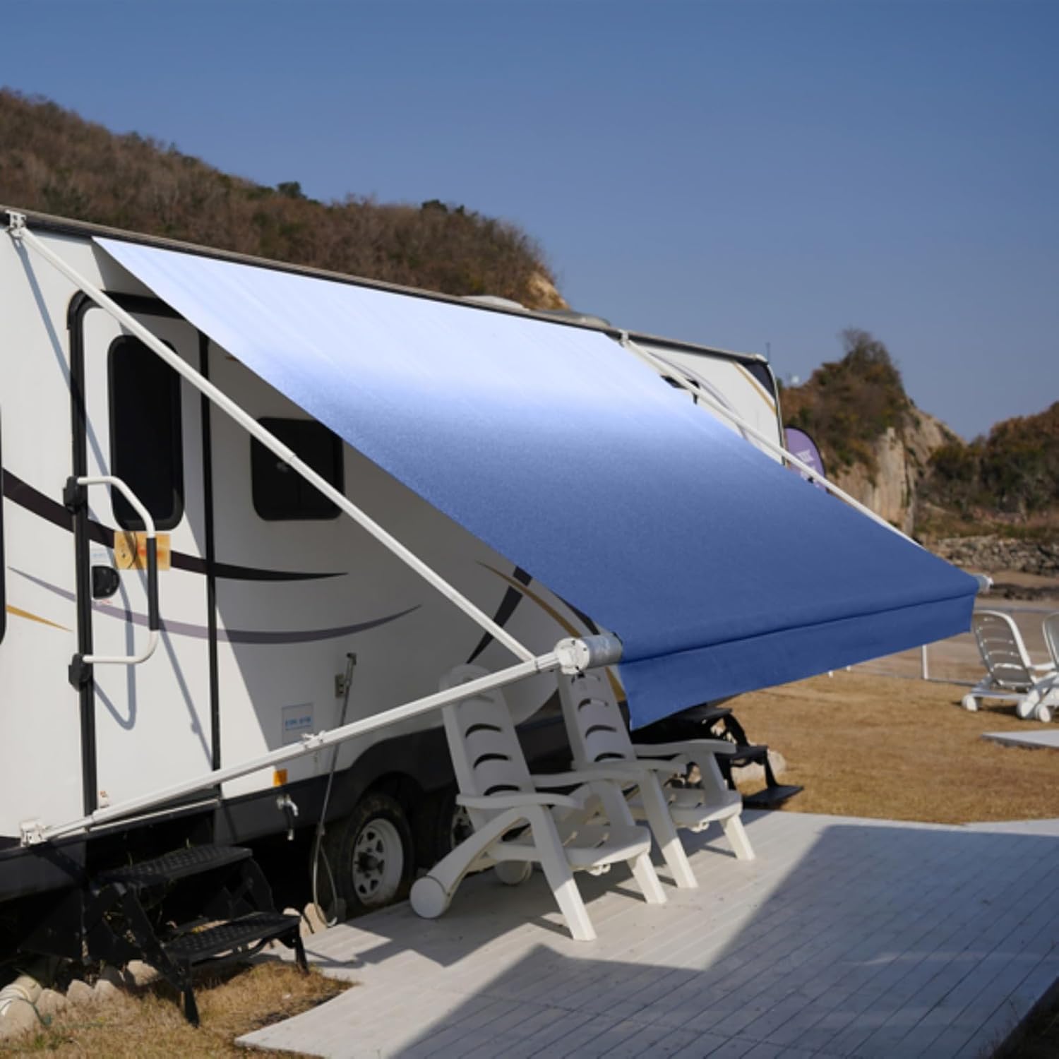 Awning Fabric Replacement 16ft, Heavy Duty Camper Awning Replacement Weatherproof Vinyl Universal Outdoor Canopy for Camper, Trailer and RV Awnings, Basket Color