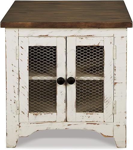 Miniatura 7 de Signature Design by Ashley Wystfield - Mesa auxiliar de campo con almacenamiento, acabado envejecido en blanco y marrón Marrón oscuro y