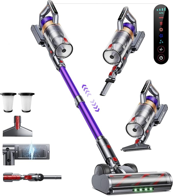 Cordless Vacuum Cleaner, 600W 50KPA 65 Mins Vacuum Cleaners for Home, Cordless Stick Vacuum with Powerful Suction, Wall Mount Charging Dock, Rechargeable Vacuum for Pet Hair/Carpet/Hardwood Floors