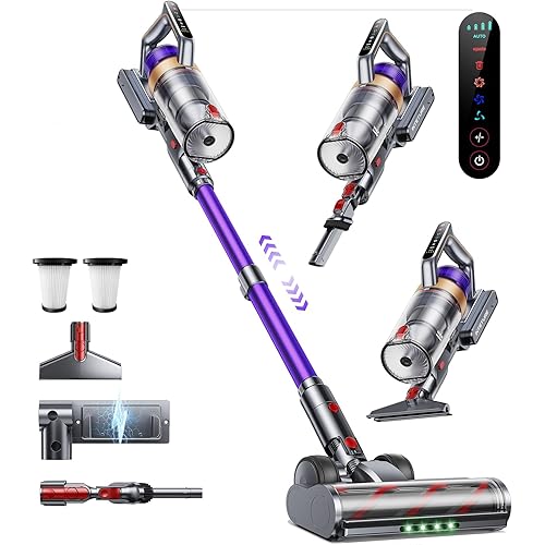 Cordless Vacuum Cleaner, 600W 50KPA 65 Mins Vacuum Cleaners for Home, Cordless Stick Vacuum with Powerful Suction, Wall Mount Charging Dock, Rechargeable Vacuum for Pet Hair/Carpet/Hardwood Floors