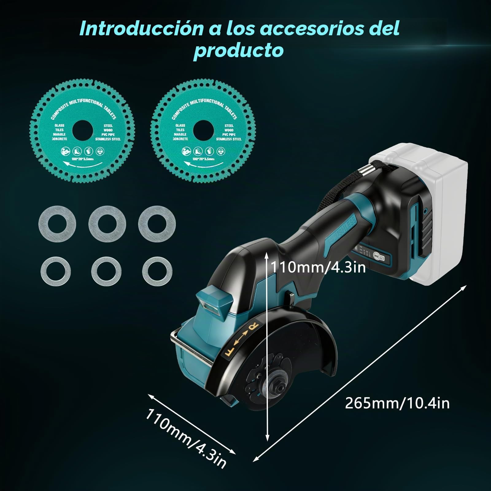 Mini Sierra Circular inalámbrica 4 Pulgadas para Makita 18V (sin Batería) | Mini Sierra sin Escobillas, 18000 rpm, 2 Hojas, 3 Velocidades, Luz LED, para Madera y Metal