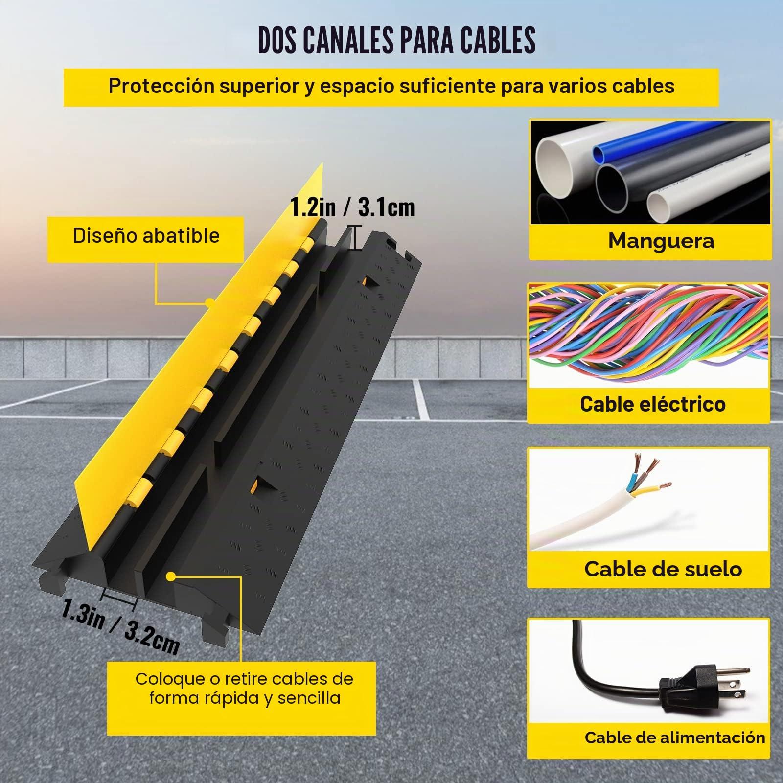 VEVOR 4 Rampa de Protector de Cable Protector de Cables para Suelo Capacidad de Carga 20-40 Toneladas Pasacables Suelo 40x10x2 El Reductor de Velocidad para Protección de Cables Eléctricos