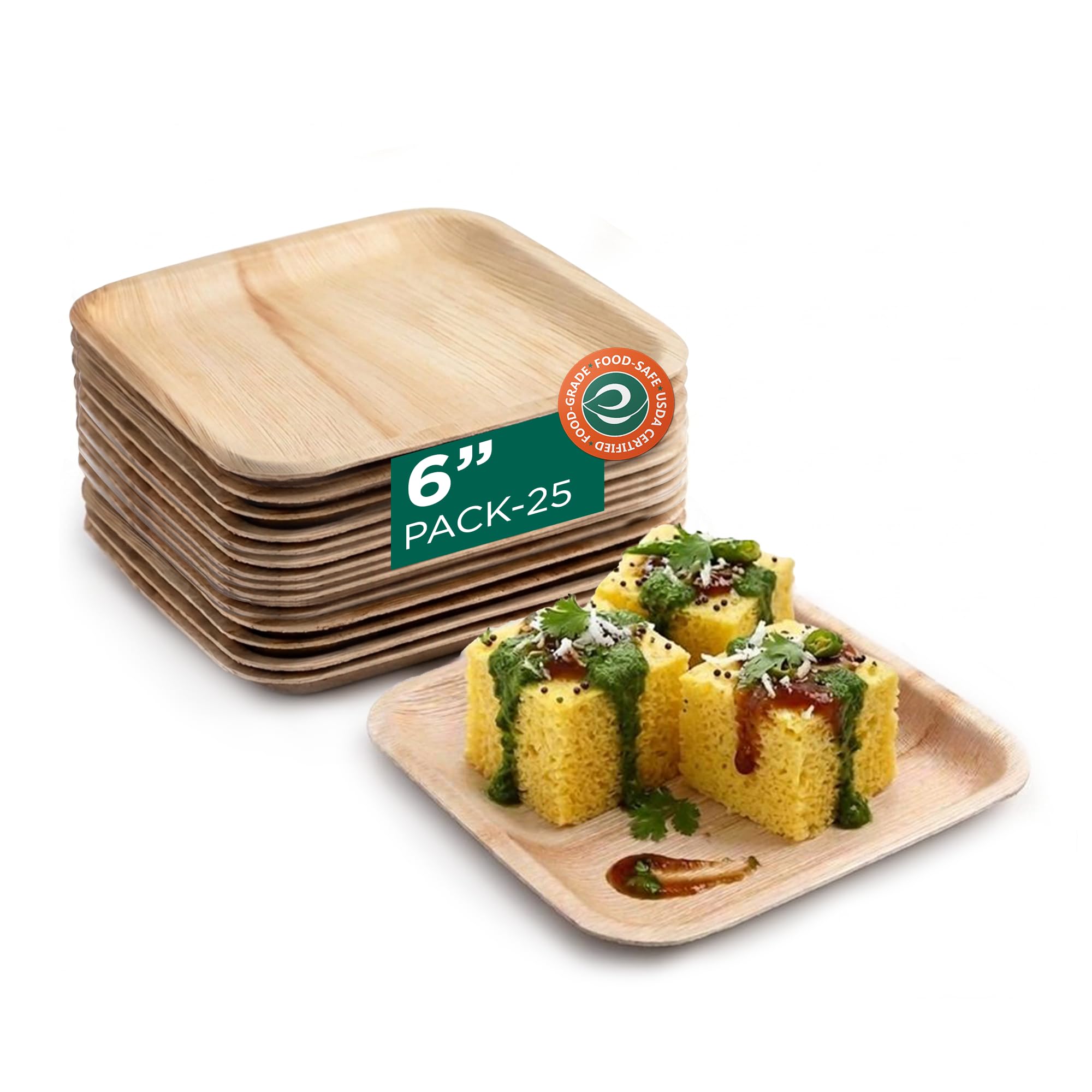 ECO SOUL [6 inch, 100-Pack Bamboo Square Plates | Disposable Eco-Friendly Biodegradable Like Bamboo Wood Plates | Party, Wedding, Event Plates (15 cm)