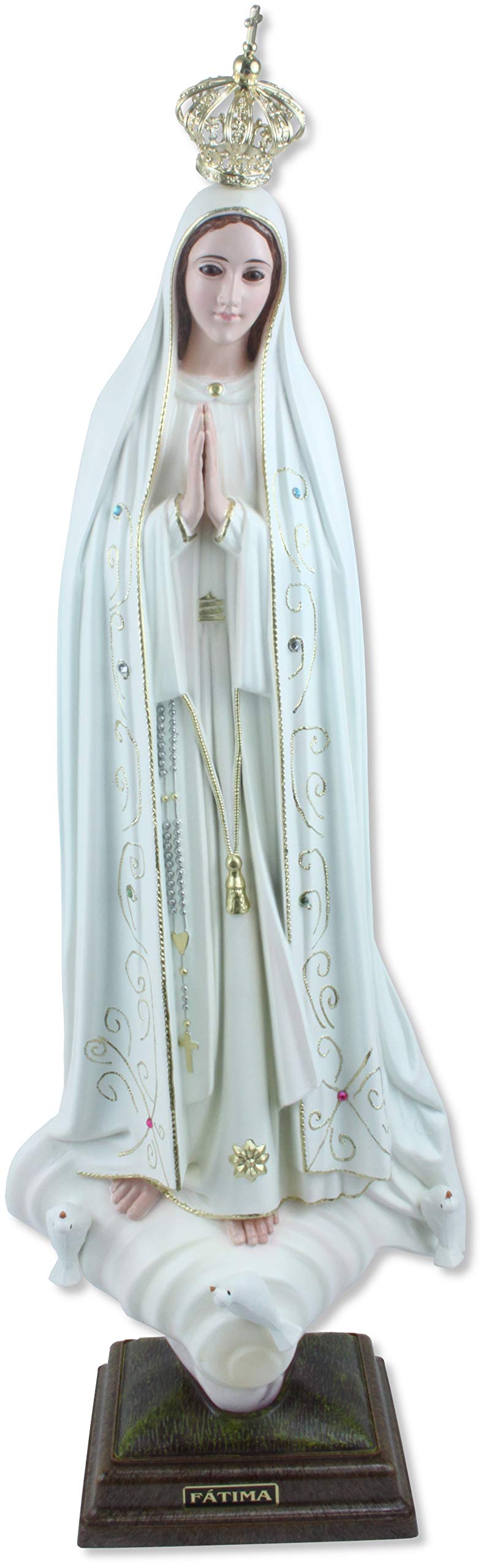 Statue de Notre-Dame de Fatima 55 cm en résine premium peinte main aux yeux de verre