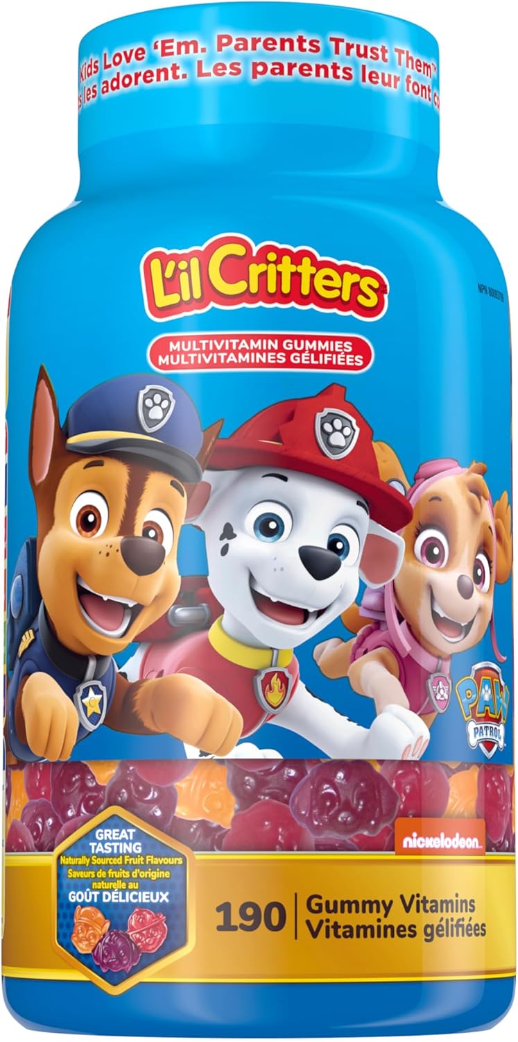L'il Critters Paw Patrol Children's Multivitamin Gummies - 11 Essential Nutrients, Naturally Sourced Colours & 5 Delicious Flavours, 3 Month Supply - 190 Count