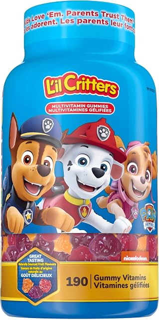 L'il Critters Paw Patrol Children's Multivitamin Gummies - 11 Essential Nutrients, Naturally Sourced Colours & 5 Delicious Flavours, 3 Month Supply - 190 Count