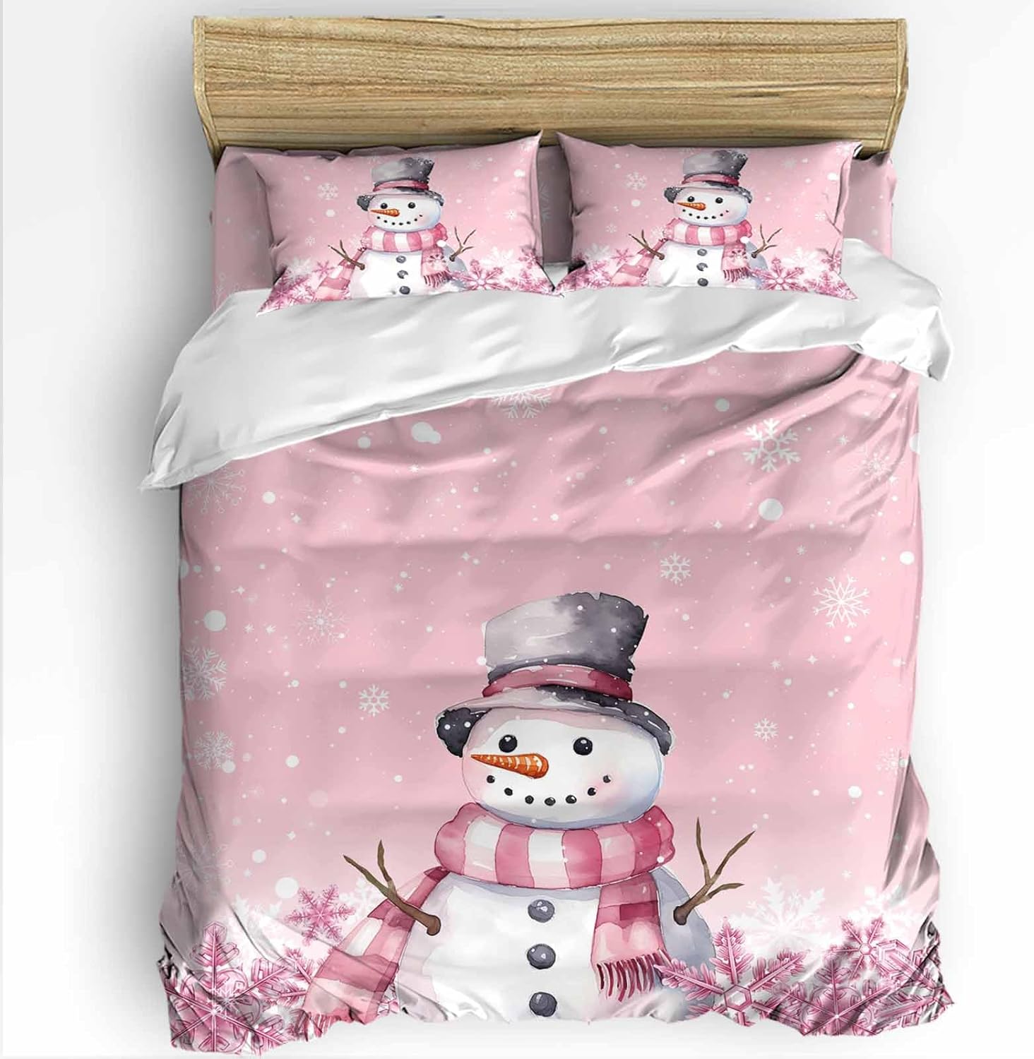 Christmas Snowman Snowflake Snow Pink Duvet Cover
