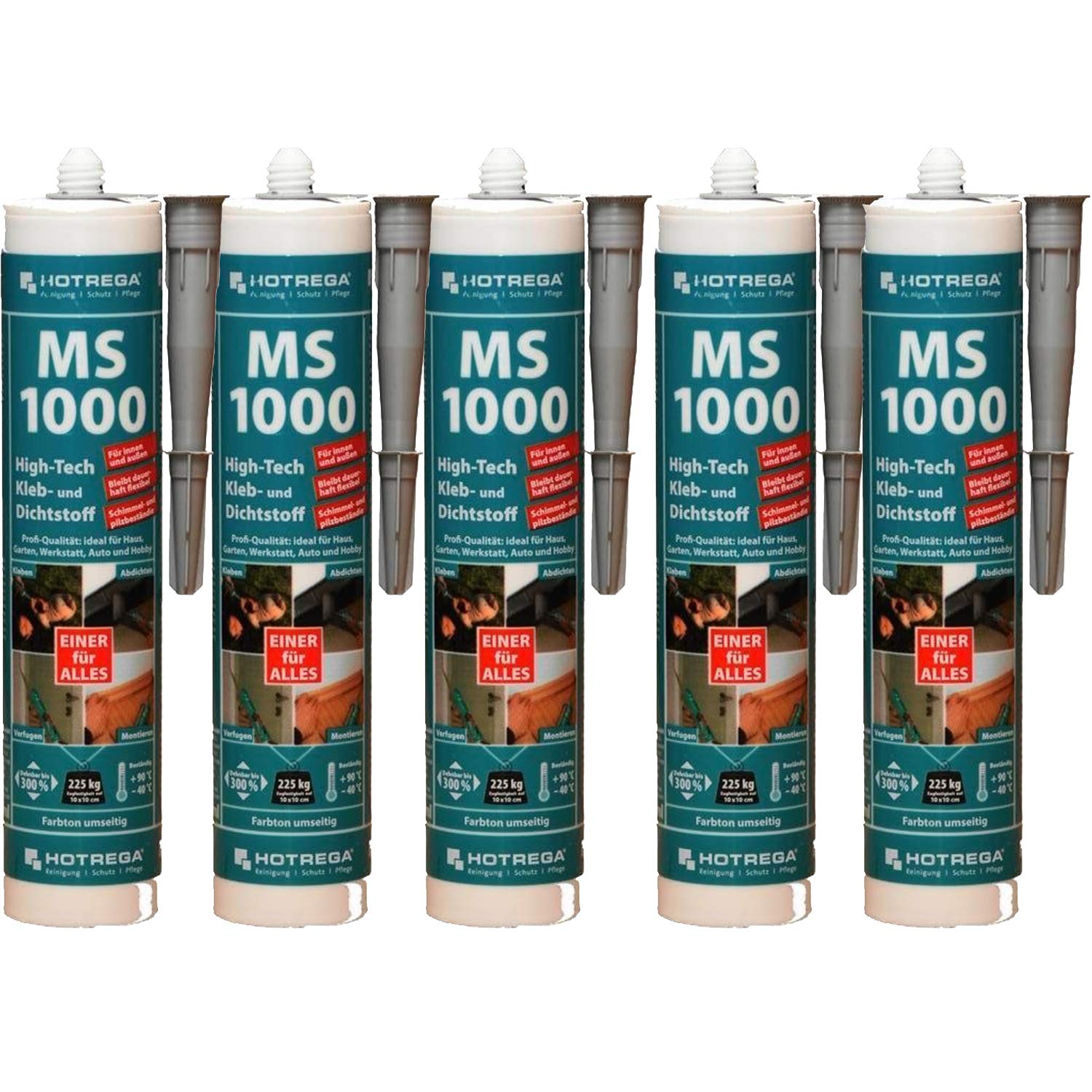 HOTREGA 5 x MS 1000 High-Tech Kleb- und Dichtstoff 290 ml (grau) (Vorteil-Set)