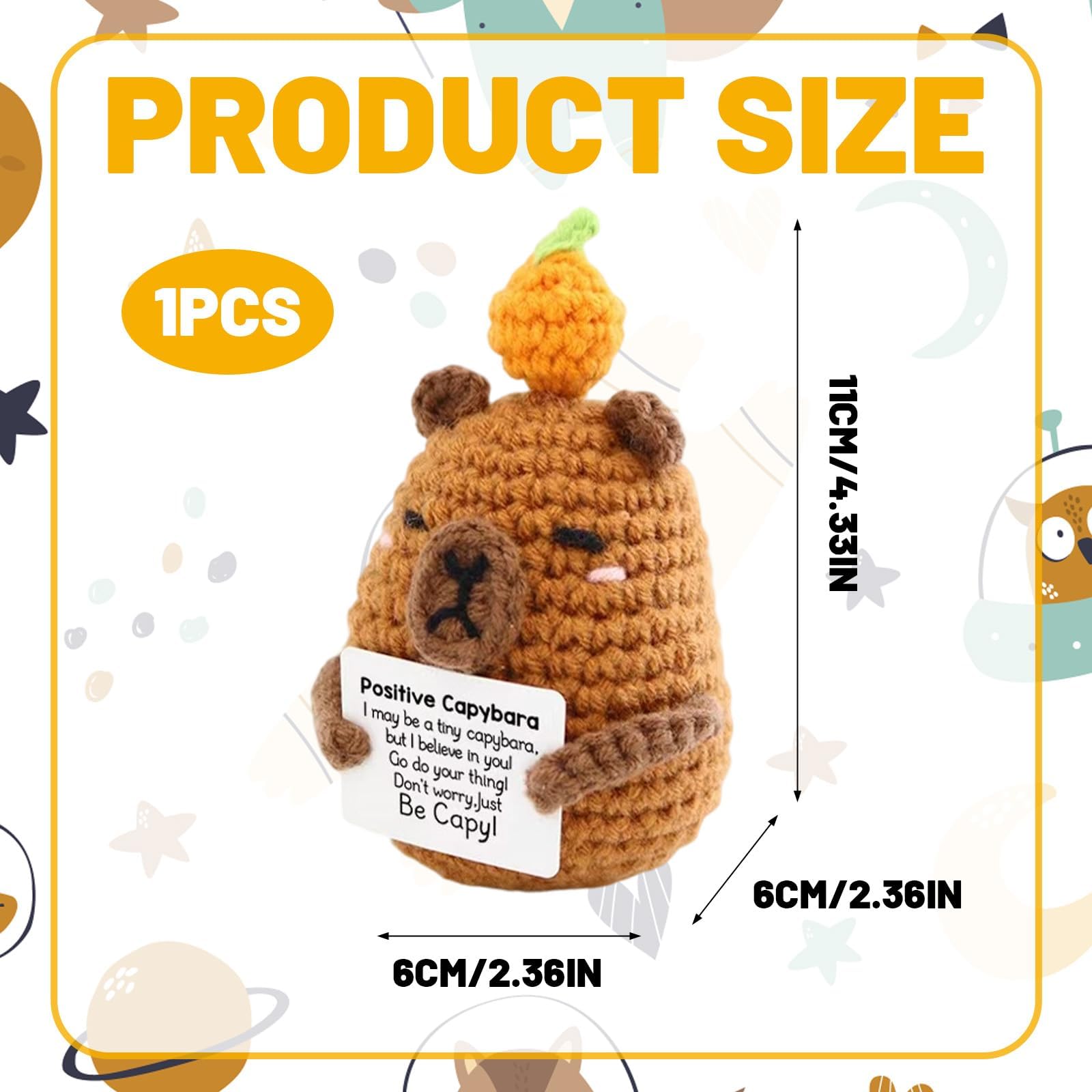 WaaRiuQ 1 Pcs Crochet Animals, posltive crochet animals, Handmade Crochet Gifts, Cute Capybara Gifts, Small Crochet Animals - Image 2