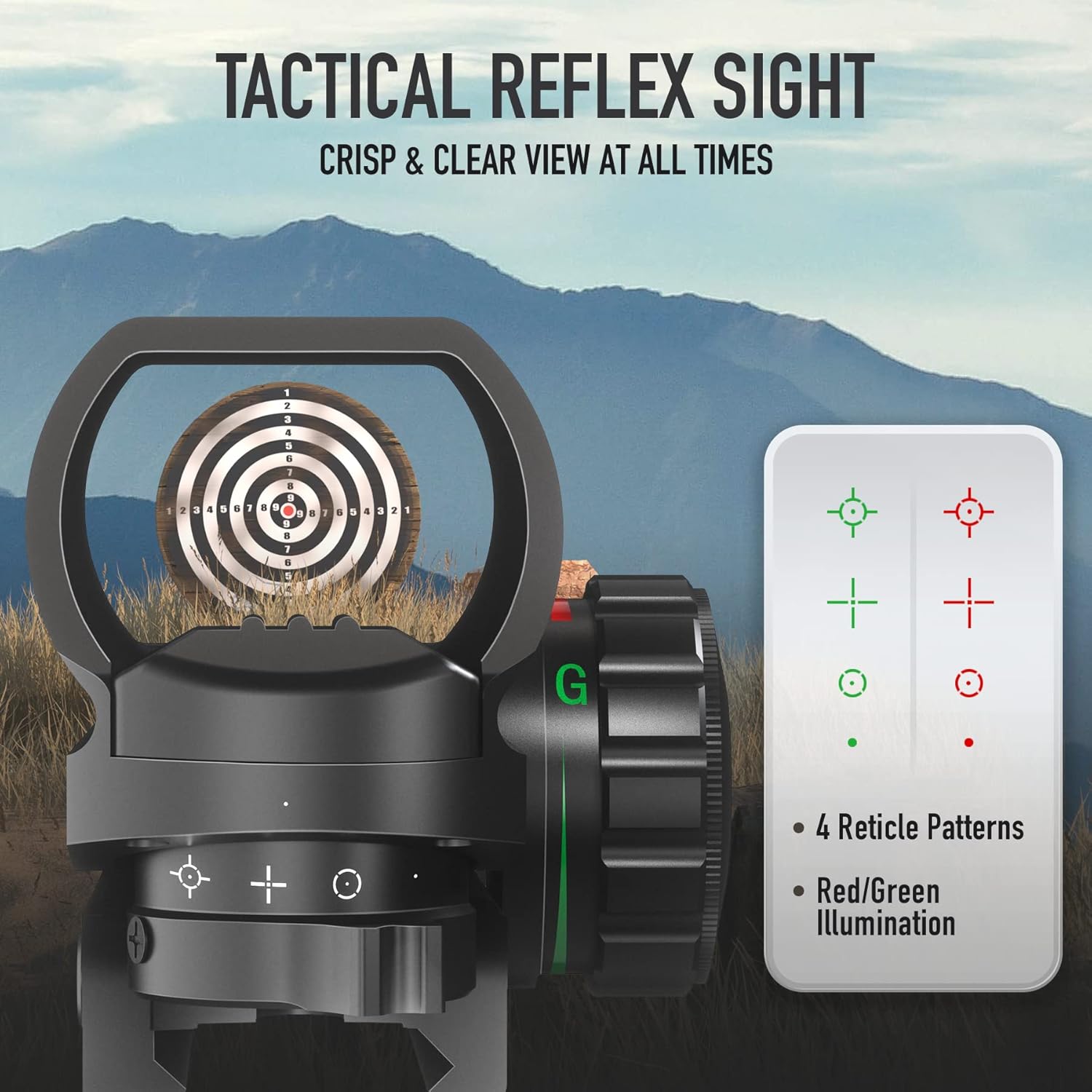 Pinty Red Green Reflex Rifle Scope Dot Sight with 4 Different Reticles, Black, FDE, Camo