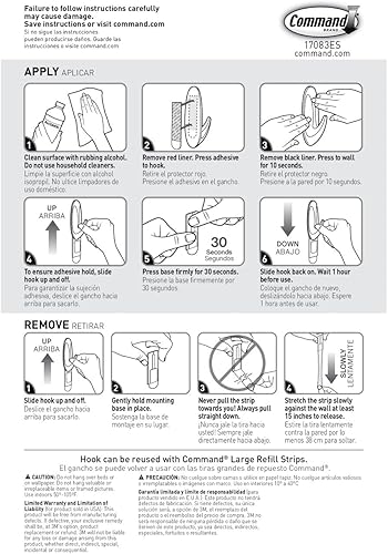 Miniatura 9 de Command Gancho Grande de Diseño, Soporta hasta 5 libras, 1 Gancho de Pared con 2 Tiras Command, Color Níquel Cepillado, Ganchos para Colgar sin