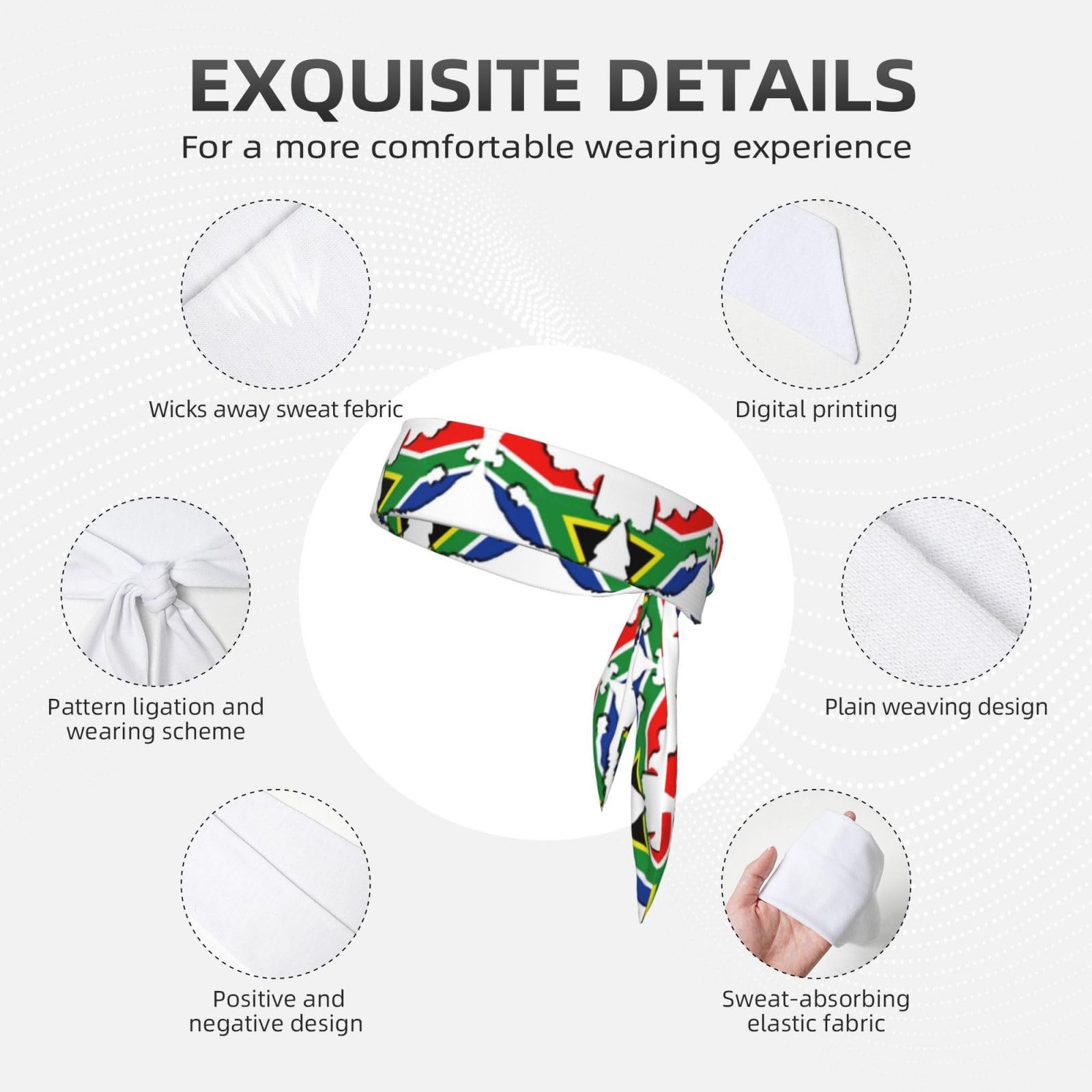 Fascia per la testa con stampa mappa della bandiera del Sudafrica, unisex, fascia per il sudore per adulti, traspirante, per allenamento, corsa, allenamento, yoga
