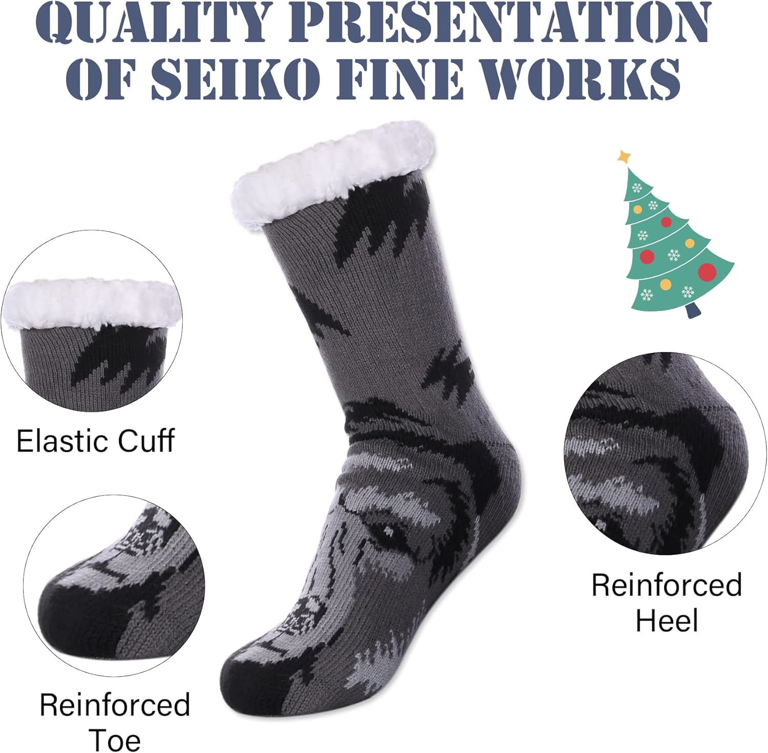 LINEMIN Mens Warm Slipper Socks Soft Cozy Fuzzy Fleece-Lined Winter Non Slip Indoor Christmas Socks - Image 5