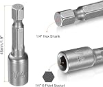 HARFINGTON 10pcs Hex Nut Driver Drill Bit 1/4" 6-Point Socket 1/4" Hex Shank Magnetic Nut Setter CR-V Steel Quick-Change Nut for Power Drills Impact Drivers, Silver Tone