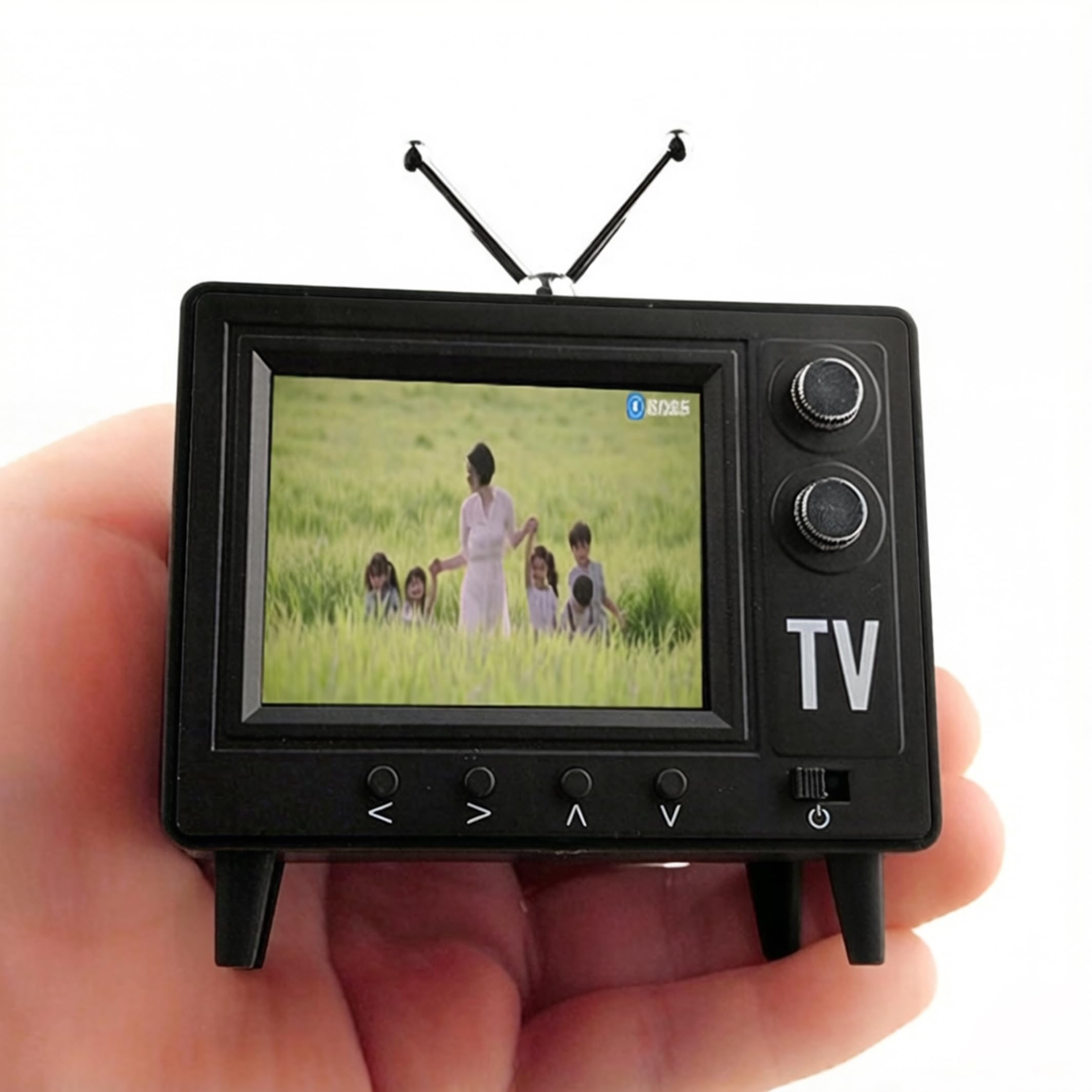 Mini TV retrò, mini TV portatile da 2,4 pollici con memoria da 8 GB, schermo Ips HD e batteria da 1500 mAh per scene in miniatura della casa delle bambole, nero
