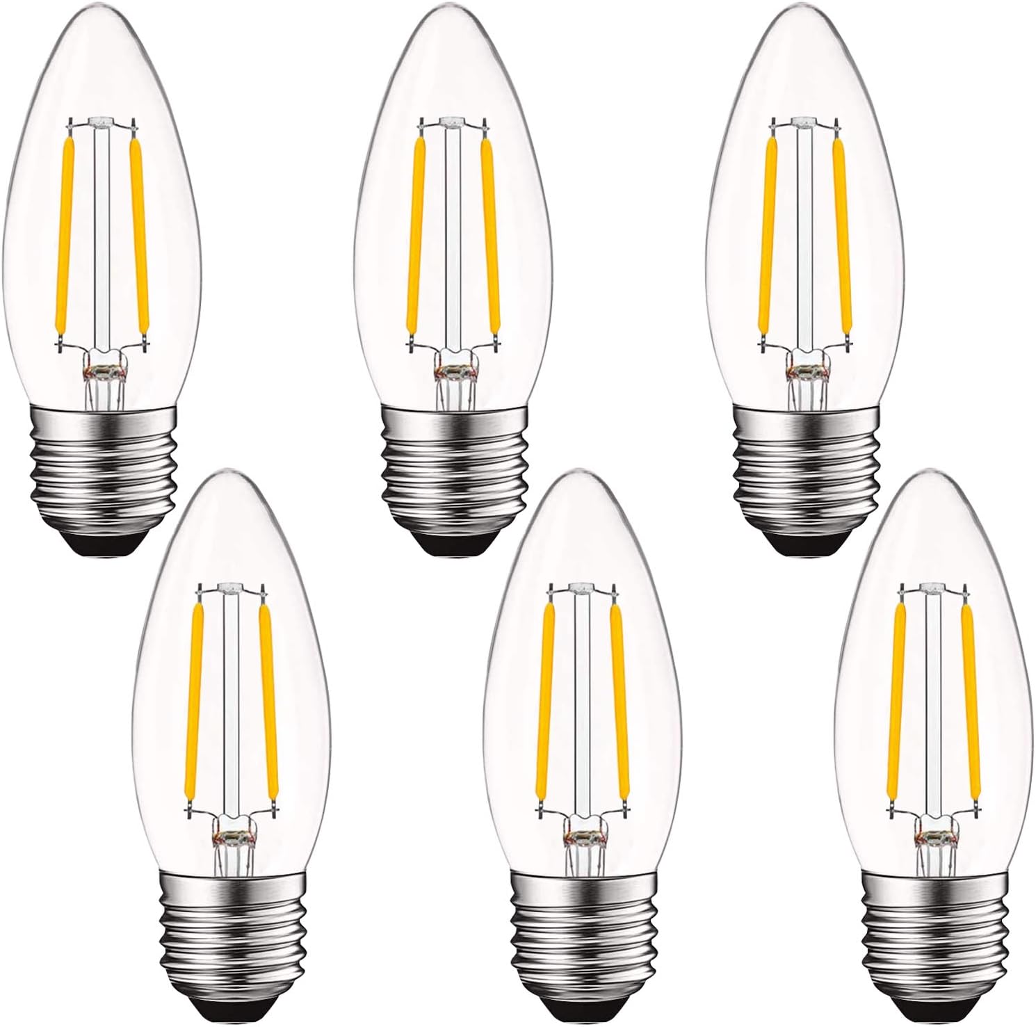 LUXRITE LED Chandelier Light Bulbs E26, 40 Watt Equivalent, 2700K Warm White, Dimmable, Torpedo Tip Clear Glass, LED Edison Candelabra Bulb, 400 Lumens, UL Listed (6 Pack)
