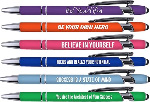 Greeting Pen Juego de bolígrafos con citas motivacionales con metal recubierto suave al tacto y lápiz capacitivo, paquete de 6 unidades 36092