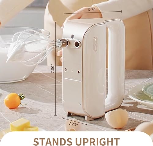 Miniatura 8 de Batidora de mano eléctrica con función de espumador de leche para hornear, beber, 5 velocidades + turbo, motor de CC potente y silencioso (dorado