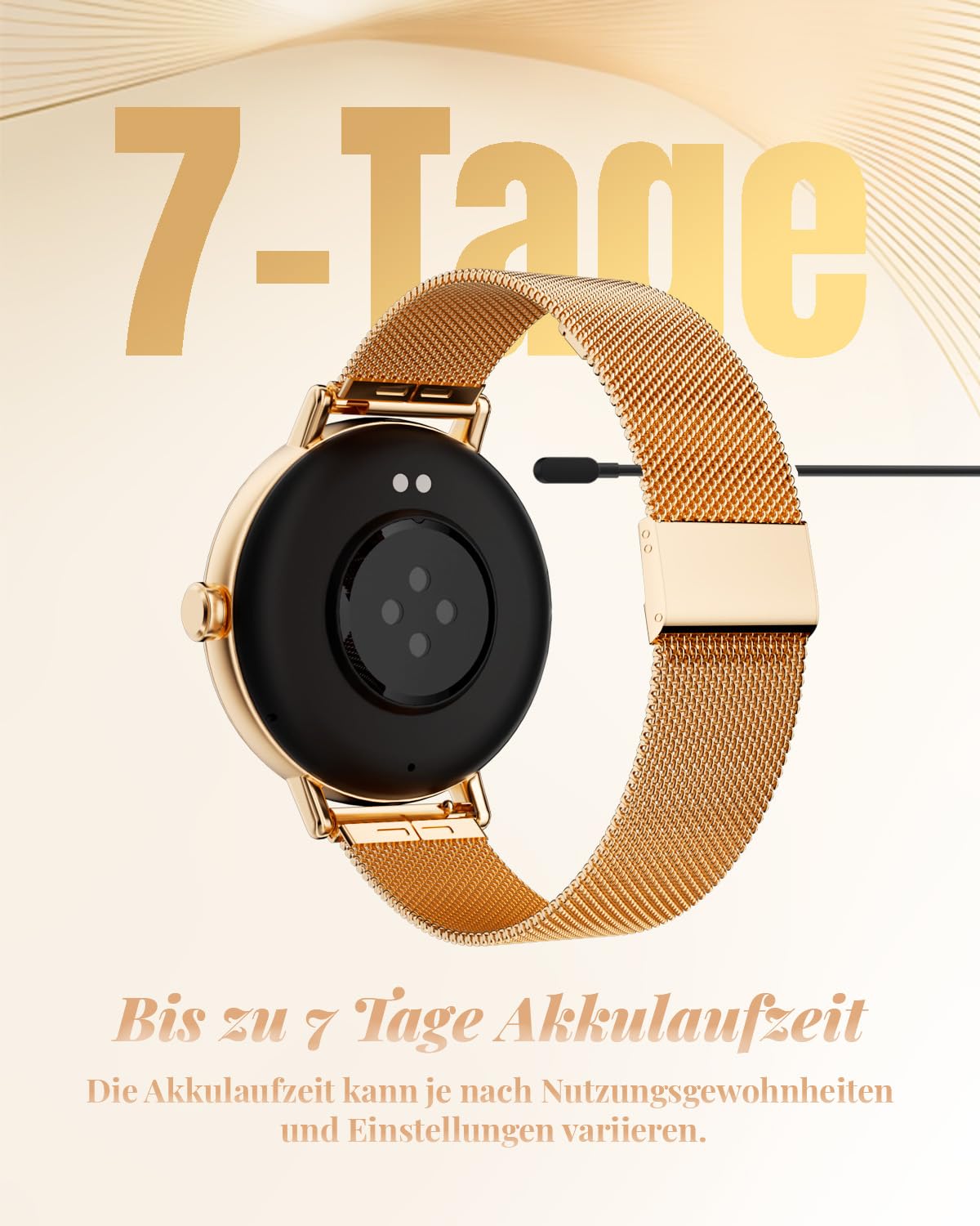 TOOBUR Smartwatch Damen, 40mm Schrittzähler Uhr Rund, Roségold | Fitness Sport Uhr mit Zwei Armbändern, Kompatibel mit Android und iOS, Anrufe Annehmen & Tätigen, IP68 Wasserdicht