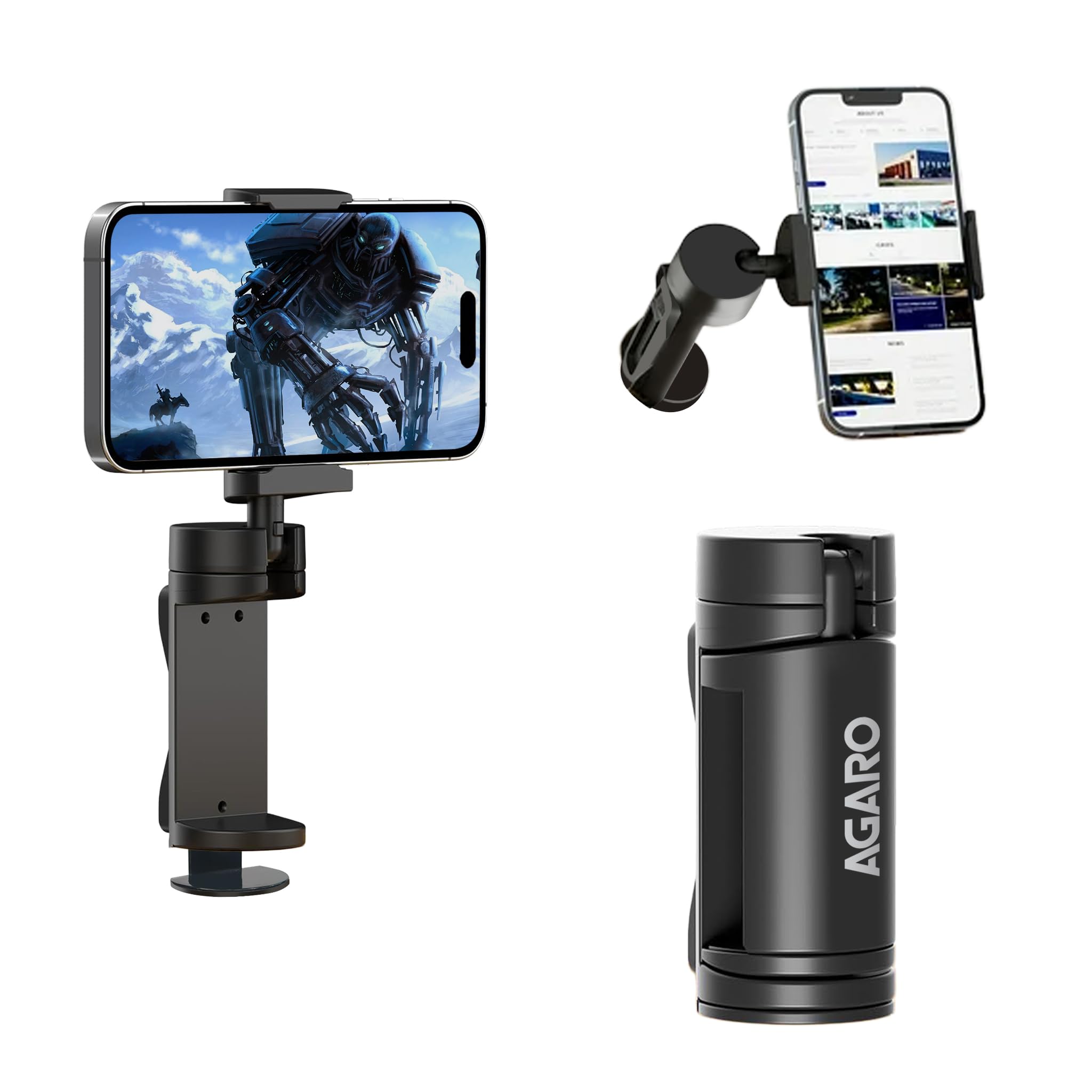AGARO Mobile Clip Phone Holder with 360° Adjustable Angles, Strong Grip Clamp, Travel-Friendly, Light & Foldable Mobile Stand for Video Recording & Vlogging, Compatible with 4.7"–6.9" Phones(Black)-image-32