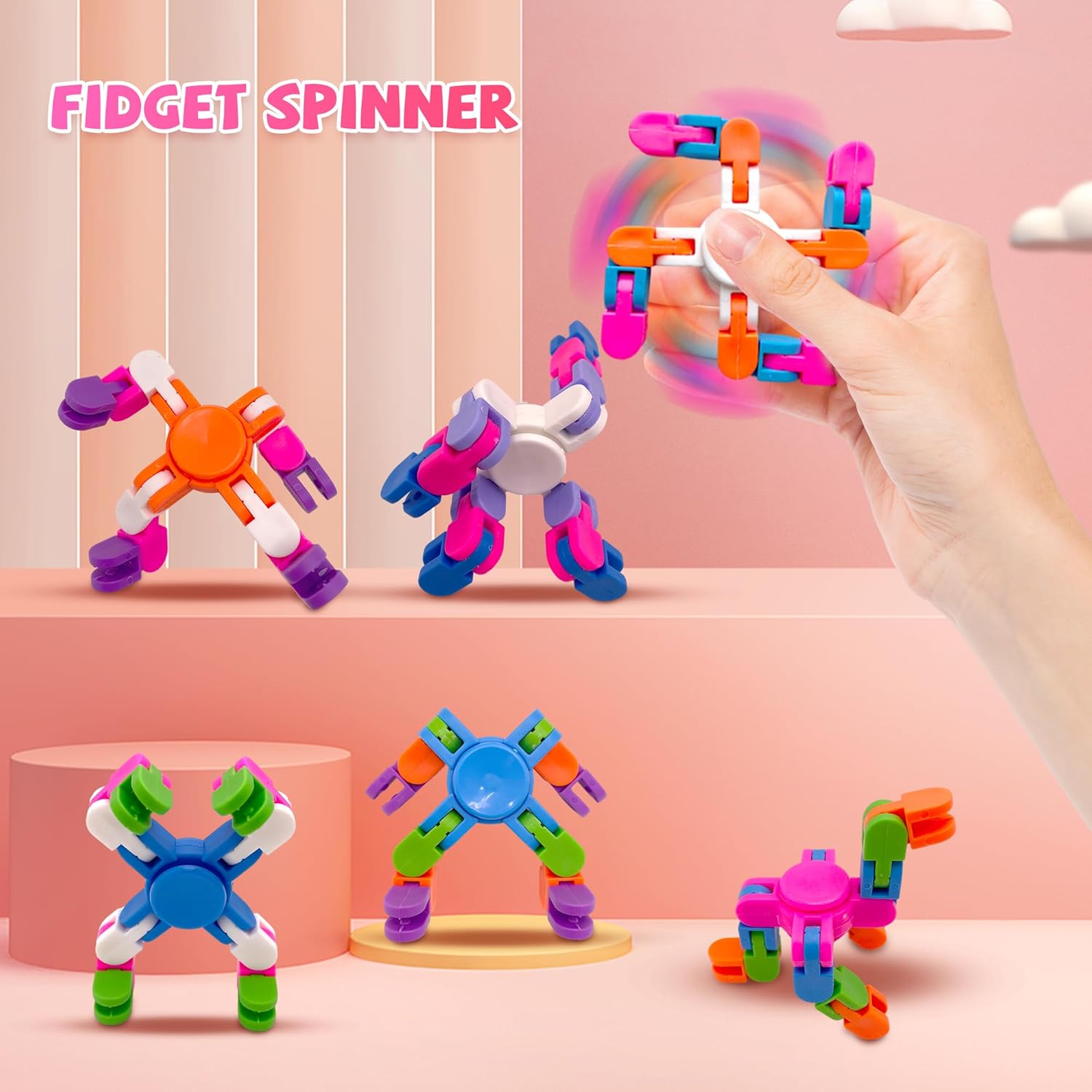 Valentines Cards for Kids Classroom - 28 Pack Wacky Tracks Fidget Spinner with Valentine's Day Cards for Kids, Stress Relief Fidget Toys for Kids and Valentine's Party Favors, Classroom Gift Exchange