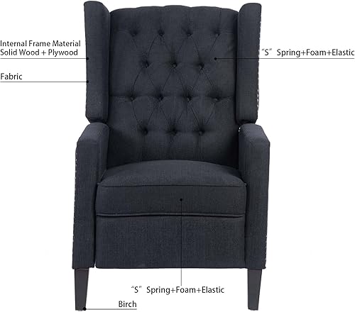 Miniatura 13 de Silla reclinable individual con respaldo empujado, sistema de pie de doble función de 27 pulgadas de ancho, silla de ala manual para oficina,