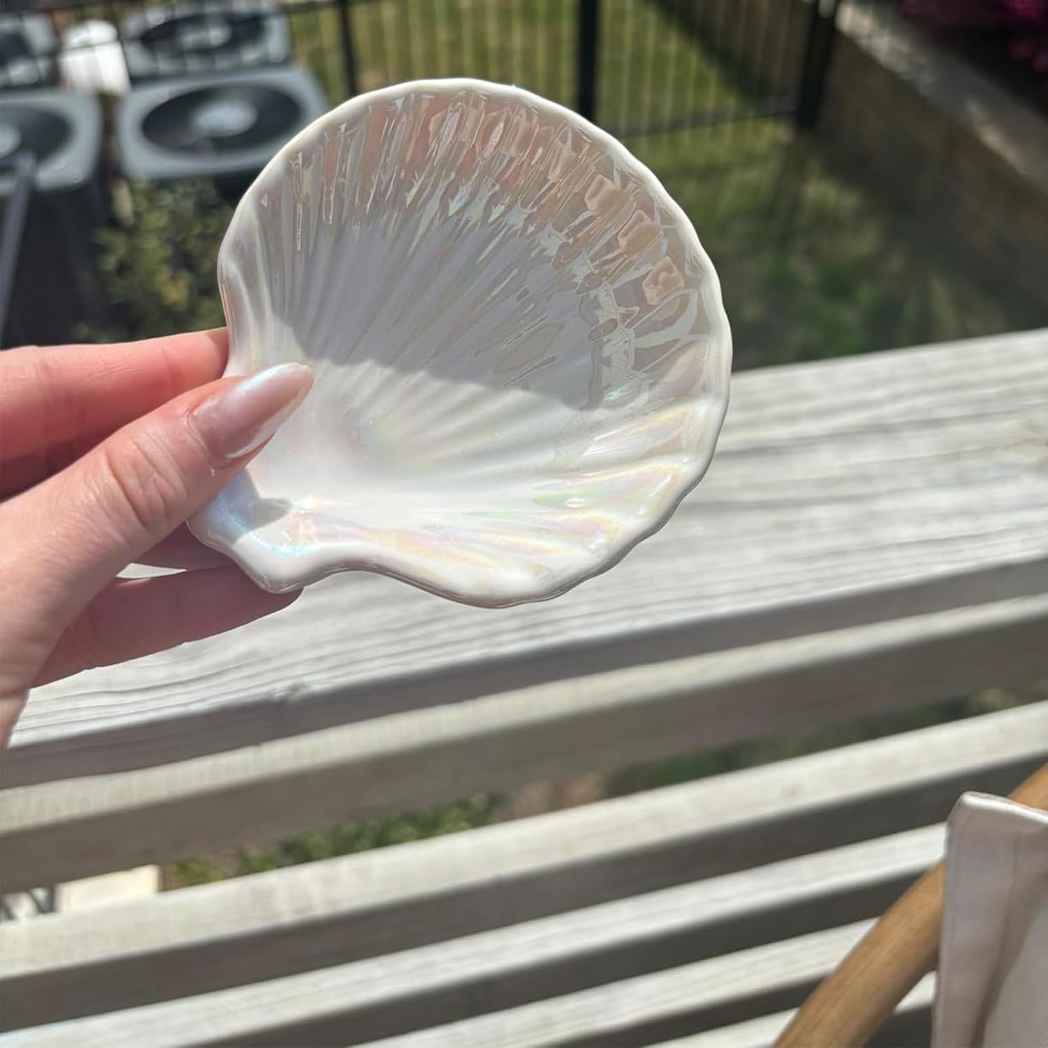 Shell Jewelry Ring Holder, Cute Room Decor Seashell Tray, Small Ceramic Plate Bowl, Engagement Ring Trinket Dish, Wedding Jewelry Tray for Earrings, Keys, 3.9"