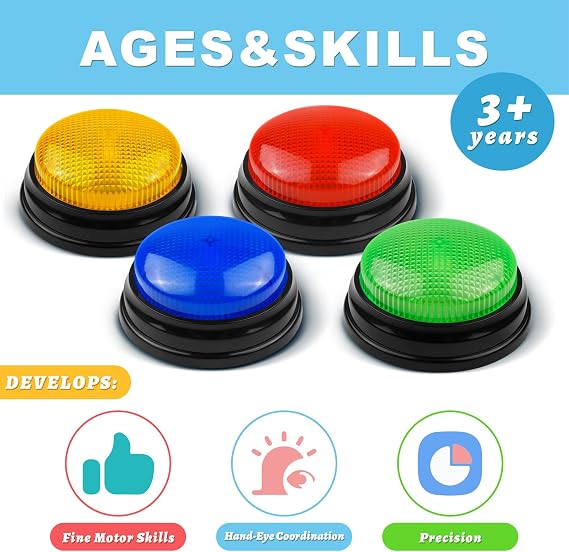 BEAN LIEVE 4-Pack Game Buzzers - Family feud Buzzer with Lights and Sounds, Answer Buzzers for Classroom, Quizzes Party, Buzzer for Game Show for Kids, Adults and Teacher Supplies