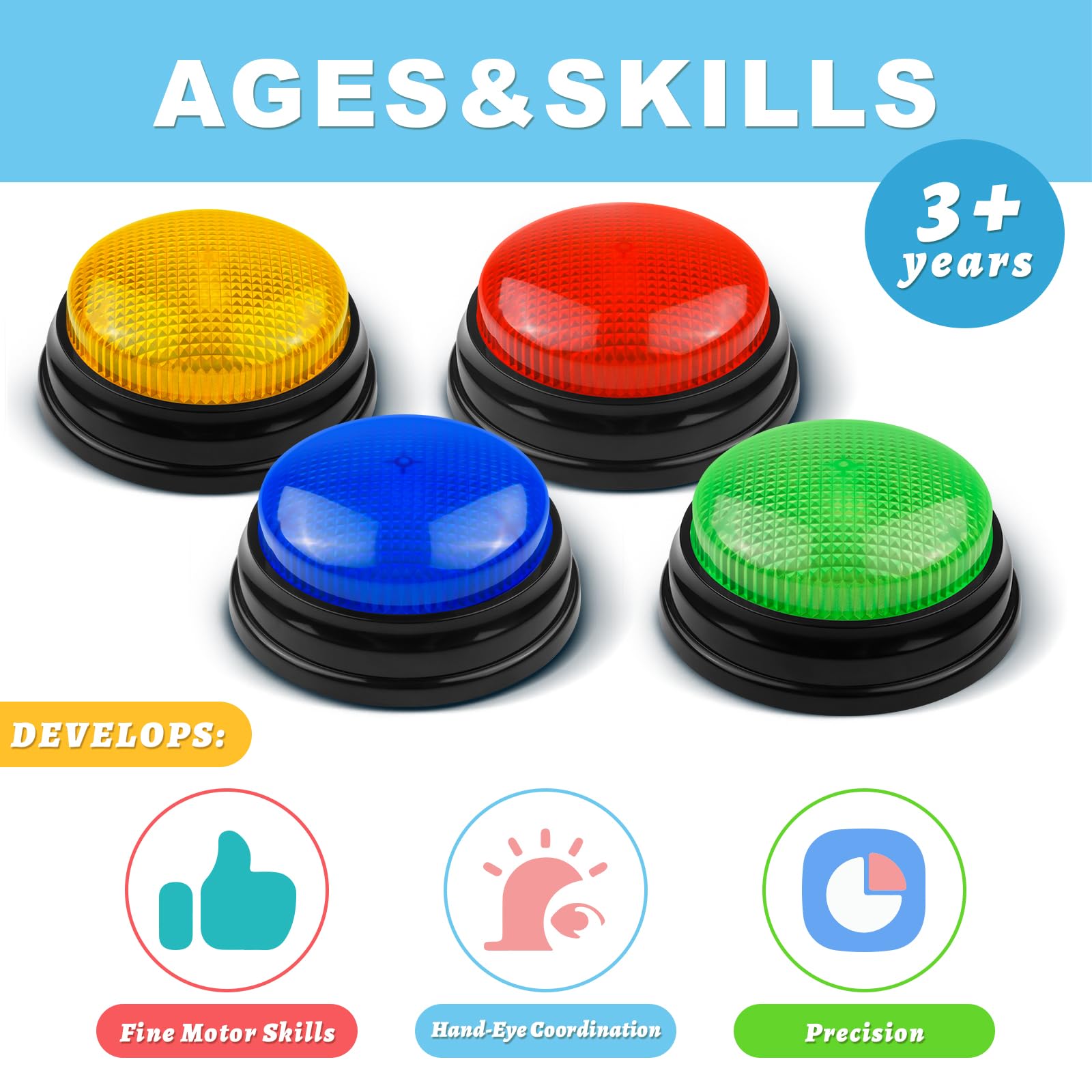BEAN LIEVE Buzzer sonore et Lumineux pour enseigner avec Salle de Classe, Answer buzzers Blind Test (Lot de 4), Accessoires de Jeu télévisé, Cadeaux de Noël pour Enfants, Multicolore