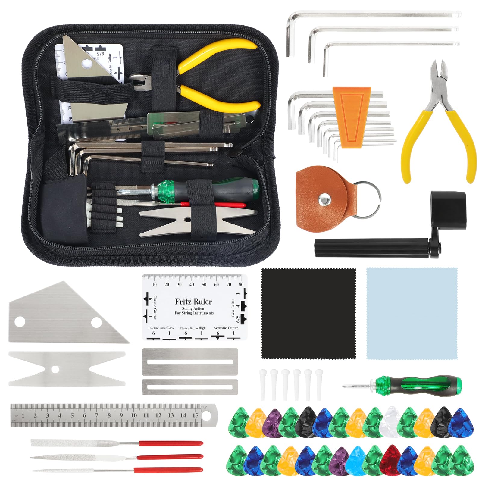 PopuLike 61Pcs Guitar Maintenance Kit with Picks, Guitar Accessories for Acoustic Electric, Bass Guitars