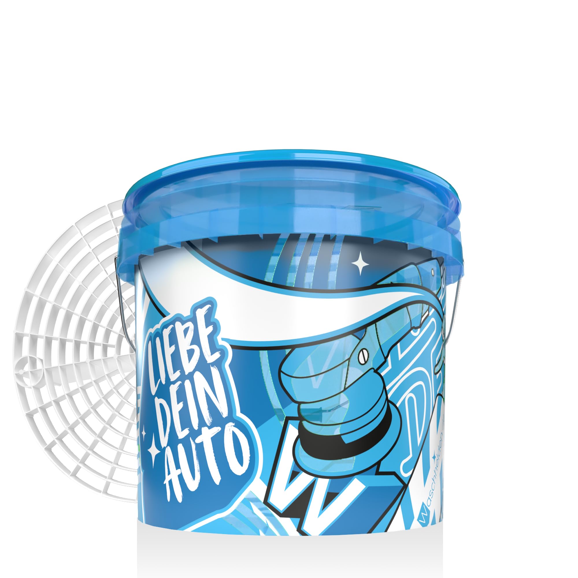 Set di secchio per il lavaggio dell'auto, con filtro e coperchio, 12 l, colore blu/bianco, con griglia per il filtraggio dello sporco, secchio per il lavaggio dell'auto, secchio per il