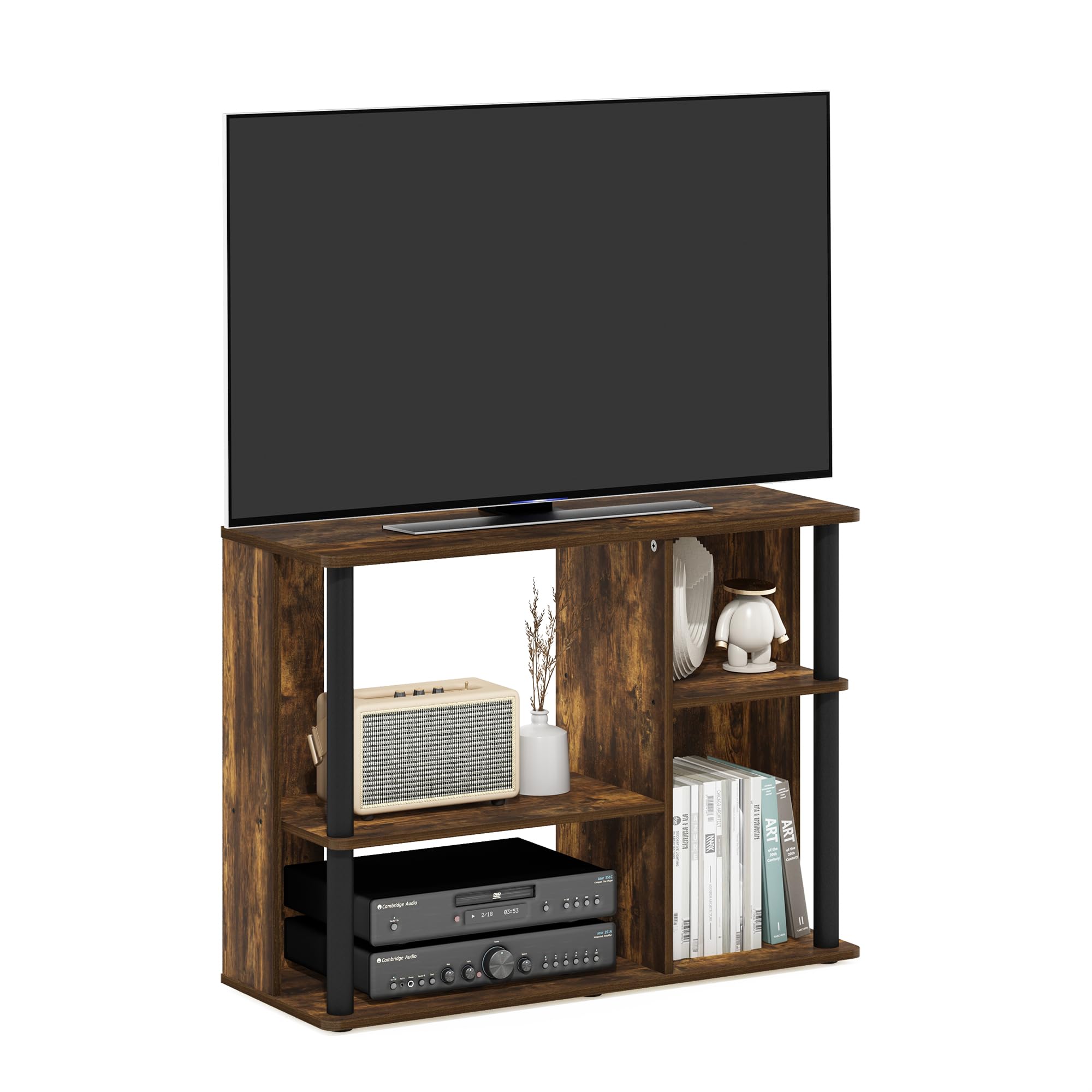 Furinno Classic Stand with Plastic Poles for TV up to 40-Inch, Amber Pine/Black