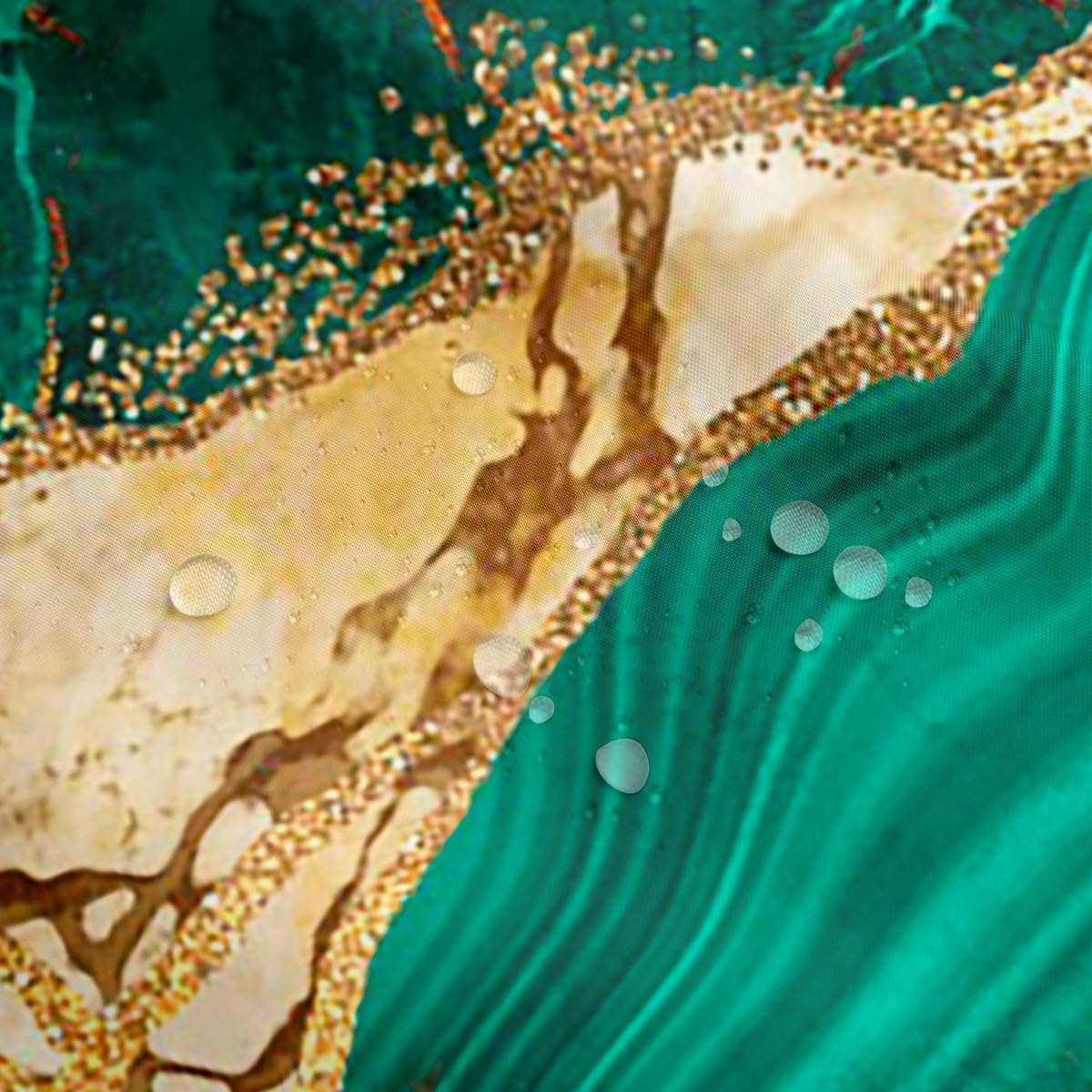 Erosebridal Gold Teal Marble Shower Curtain 72" Wx84 L, Marbling Crack Bathroom Shower Curtain Sets, Abstract Metallic Texture Fabric Shower Curtain, Luxury Shinny Boho Hippie Fluid Bath Curtain