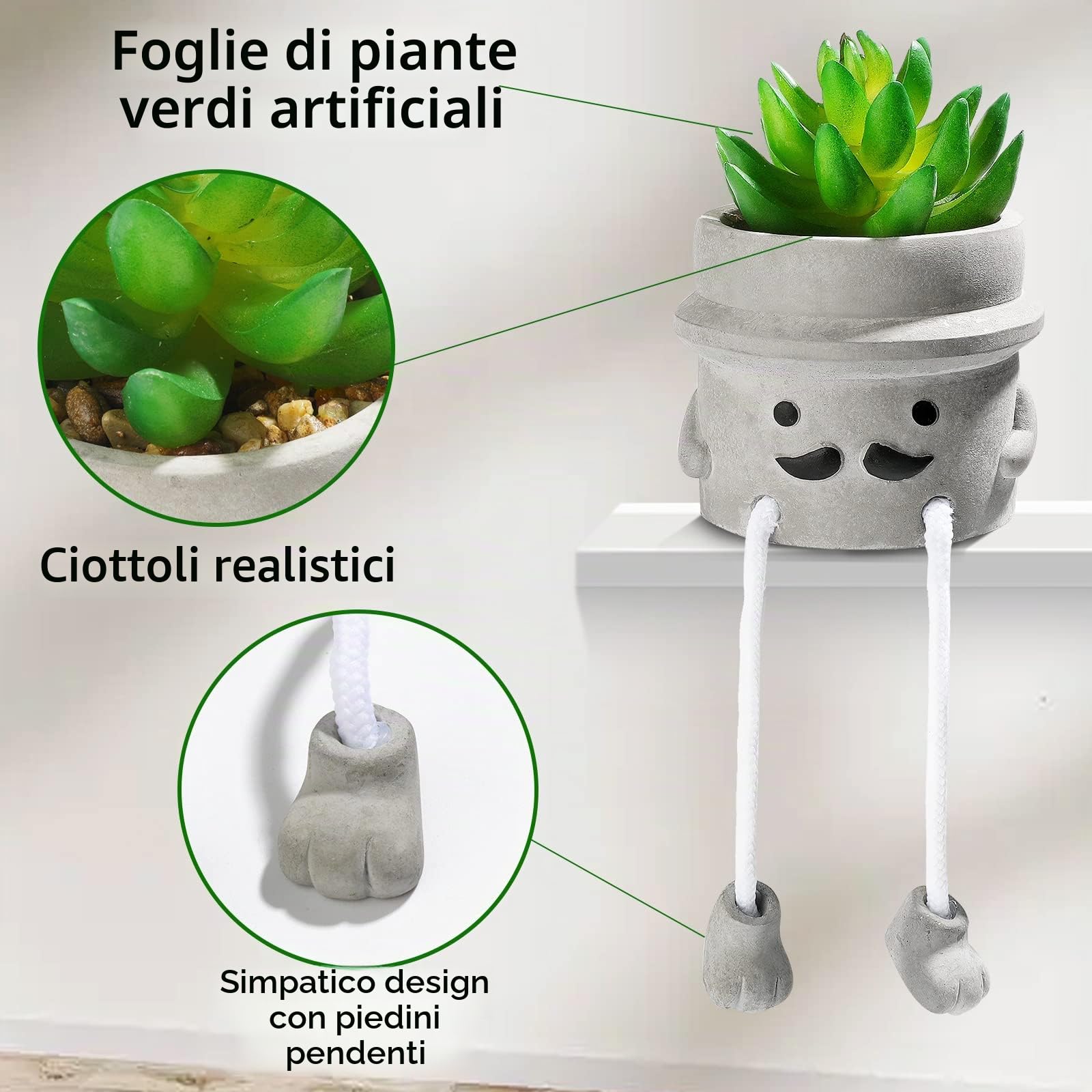 FZDR-1 - Piante grasse artificiali creative con vasi, 4 pezzi, mini piante finte in cemento finto in vaso, per casa, scrivania, mensola, cucina, bagno e ufficio, decorazione regalo (4 pezzi)