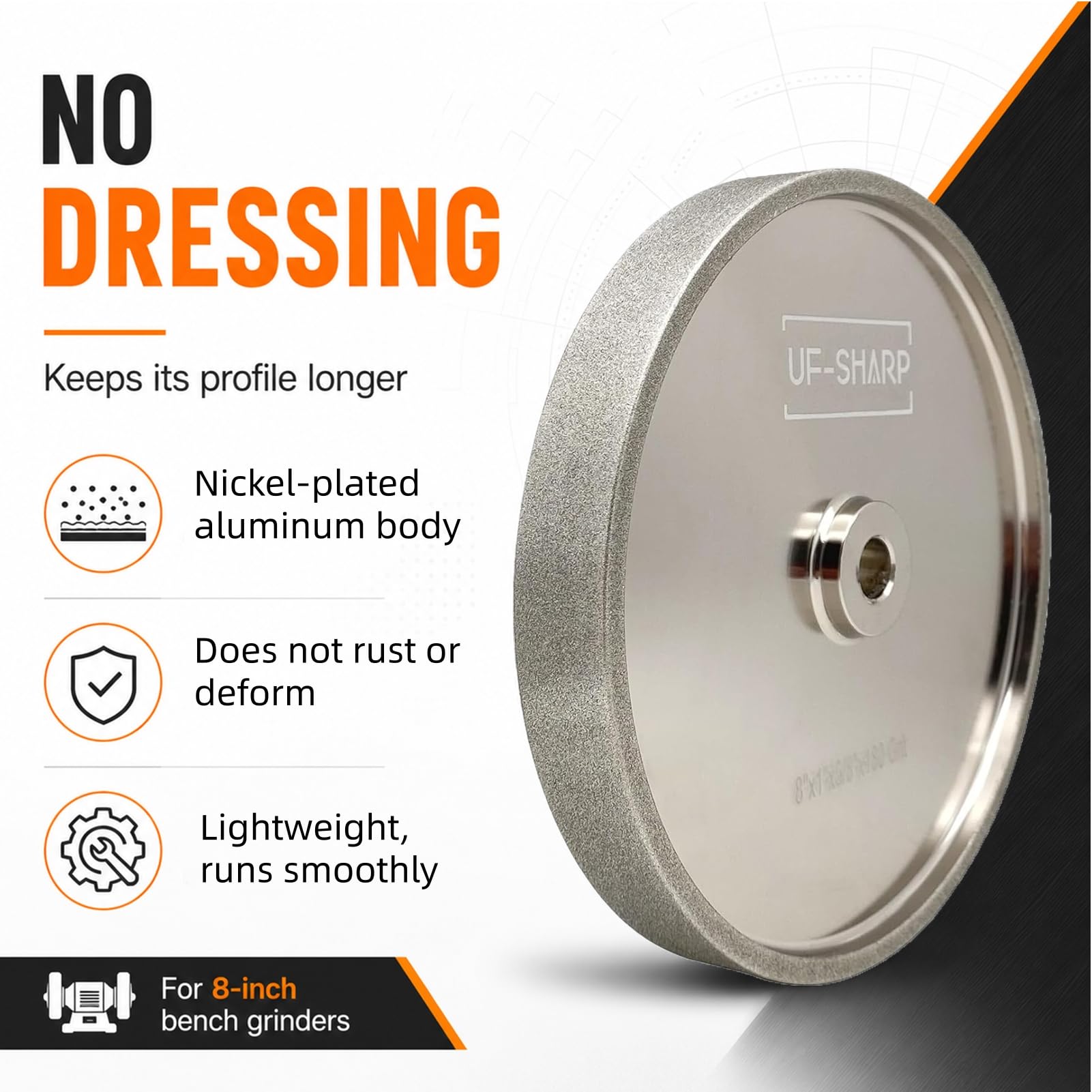 CBN - Muela abrasiva de 200mm, grano 320, 25.4mm de ancho, eje de 15.875mm, adecuado para todo tipo de amoladoras de banco de 200mm (grano 320)