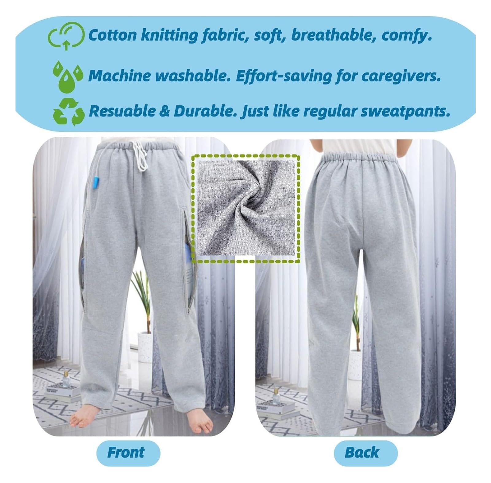 Intimo for sacca for urina, pantaloni for sacca for gamba del catetere, pantaloni porta sacca for urina con doppie tasche con cerniera, sacche for catetere for nefrostomia, cistostomia,L(M)