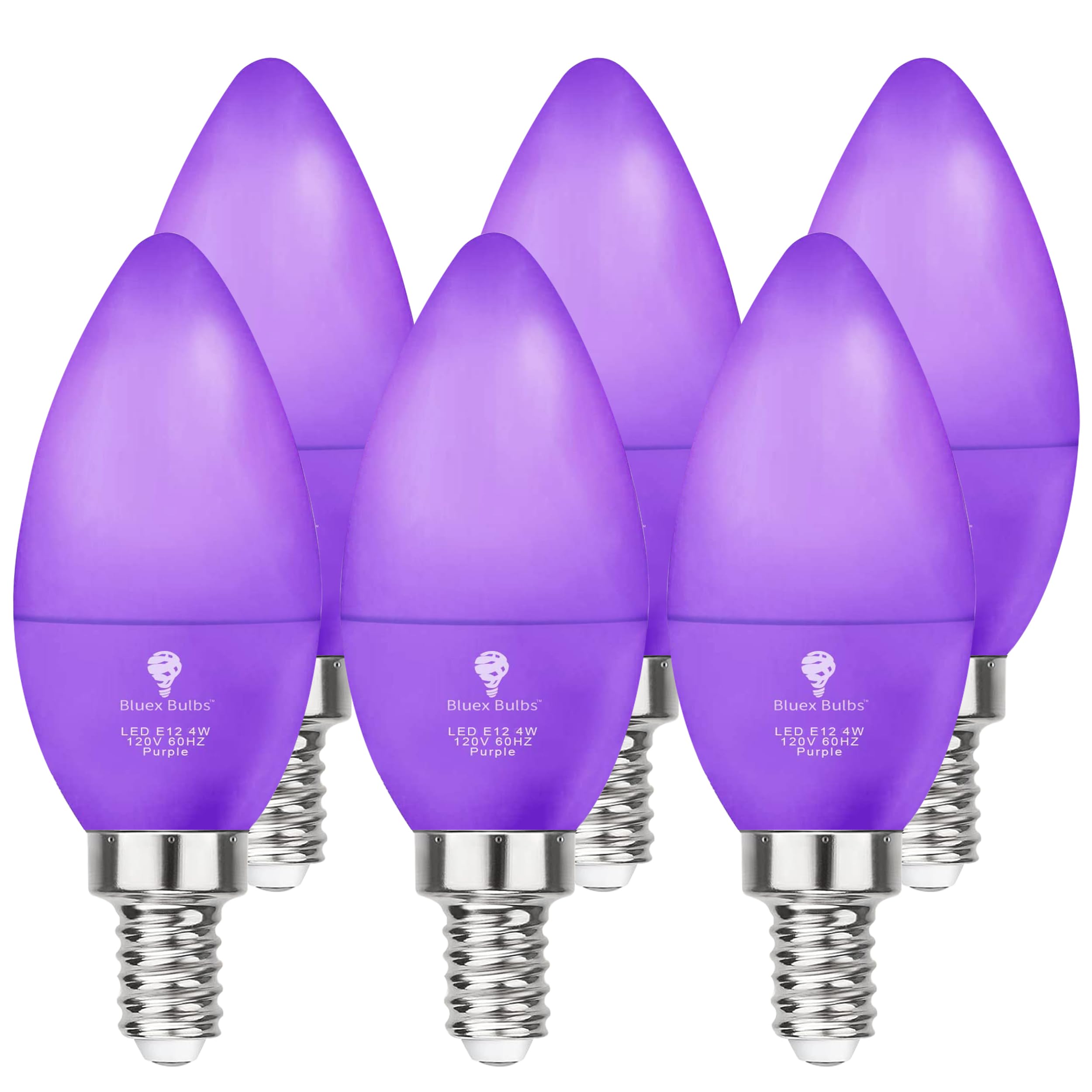 6 Pack BlueX LED Candle Purple Light Bulb - 4W (40Watt Equivalent