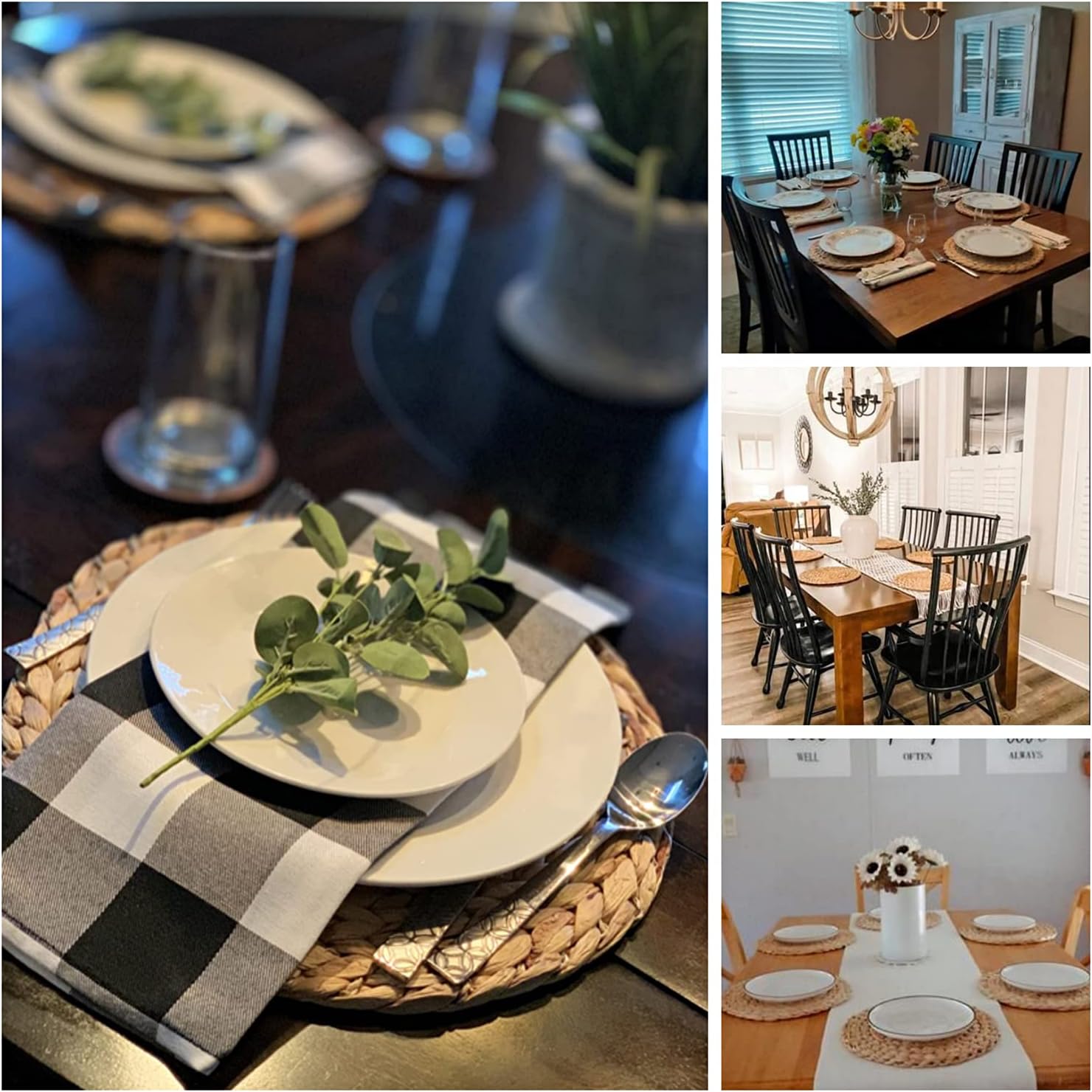 Exсluѕіvе Sресіаl HomeDo 4Pack Extra Large Round Woven Placemats for Dining Table, Water Hyacinth Straw Braided Placemat, Heat Resistant Non-Slip Weave Placemats Handmade (Water Hyacinth-4p, Round 14'')