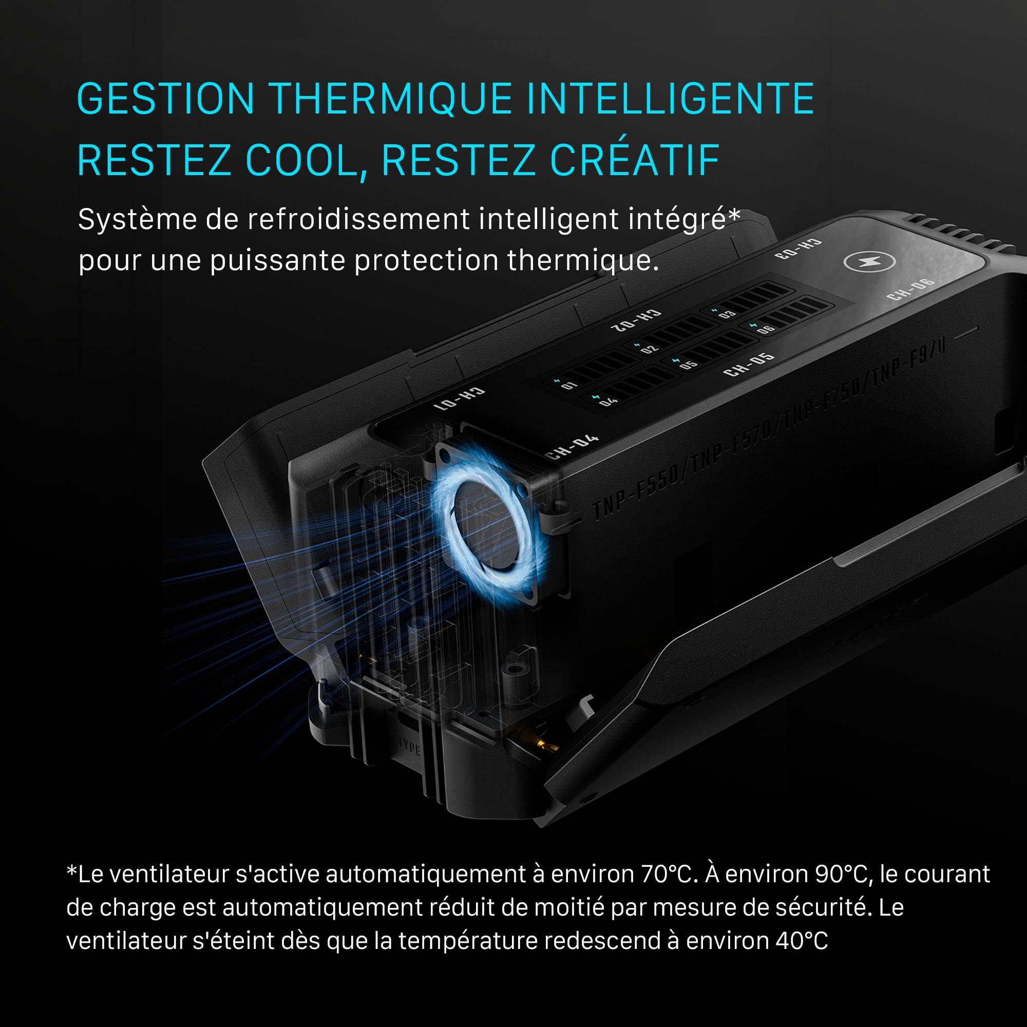 Tilta NP-F Chargeur Compatible avec Sony NP‑F970/F750/F570/F550 Batterie | Charge rapide 100W PD/QC,6 slots chargent 6 batteries,Refroidissement ventilateur régule temp,Écran affiche niveau batterie