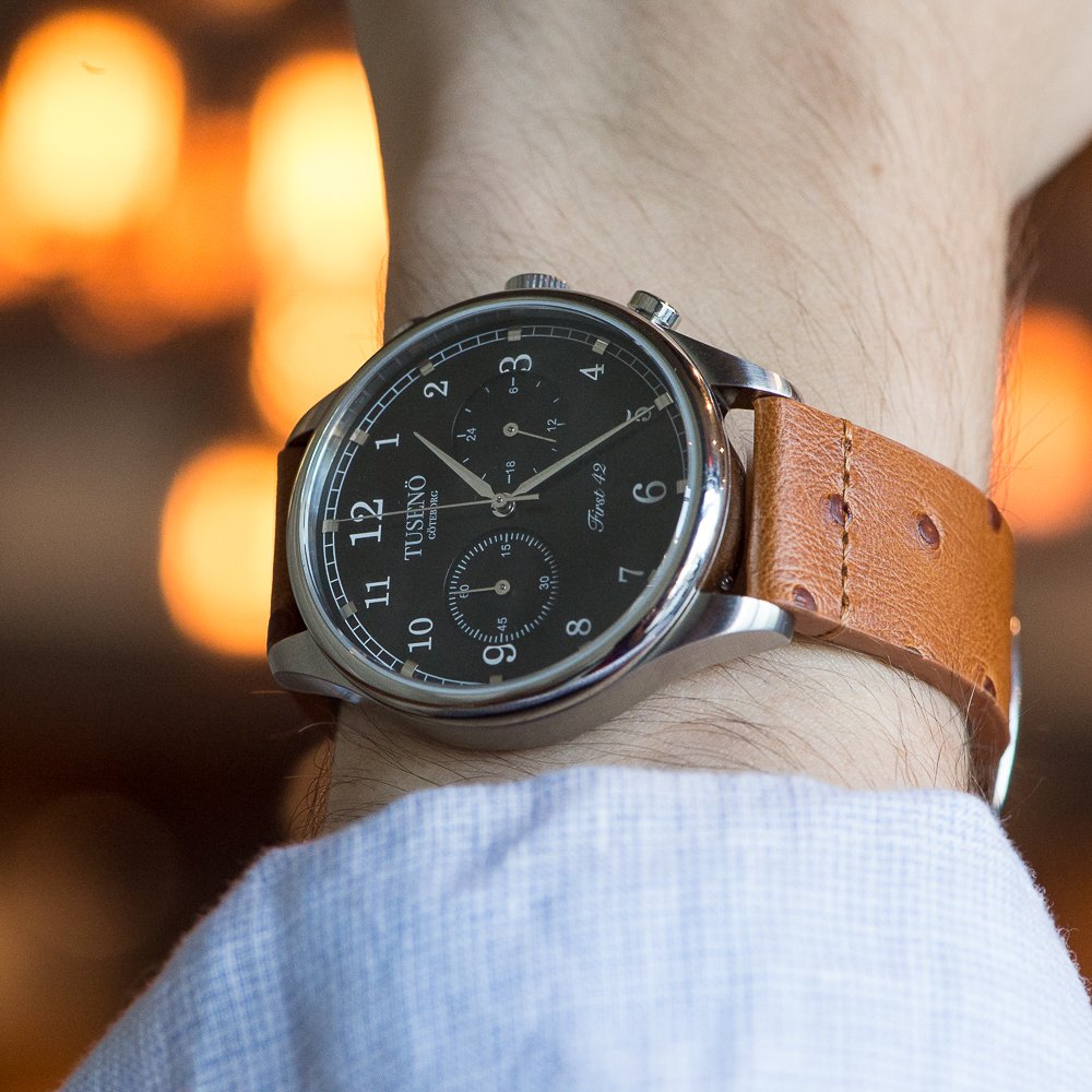 Clockwork Synergy® - 2- Piece Ss Premium Ostrich Grain Leather Watch Band 22mm - Saddle - Interchangeable Replacement Watch Straps